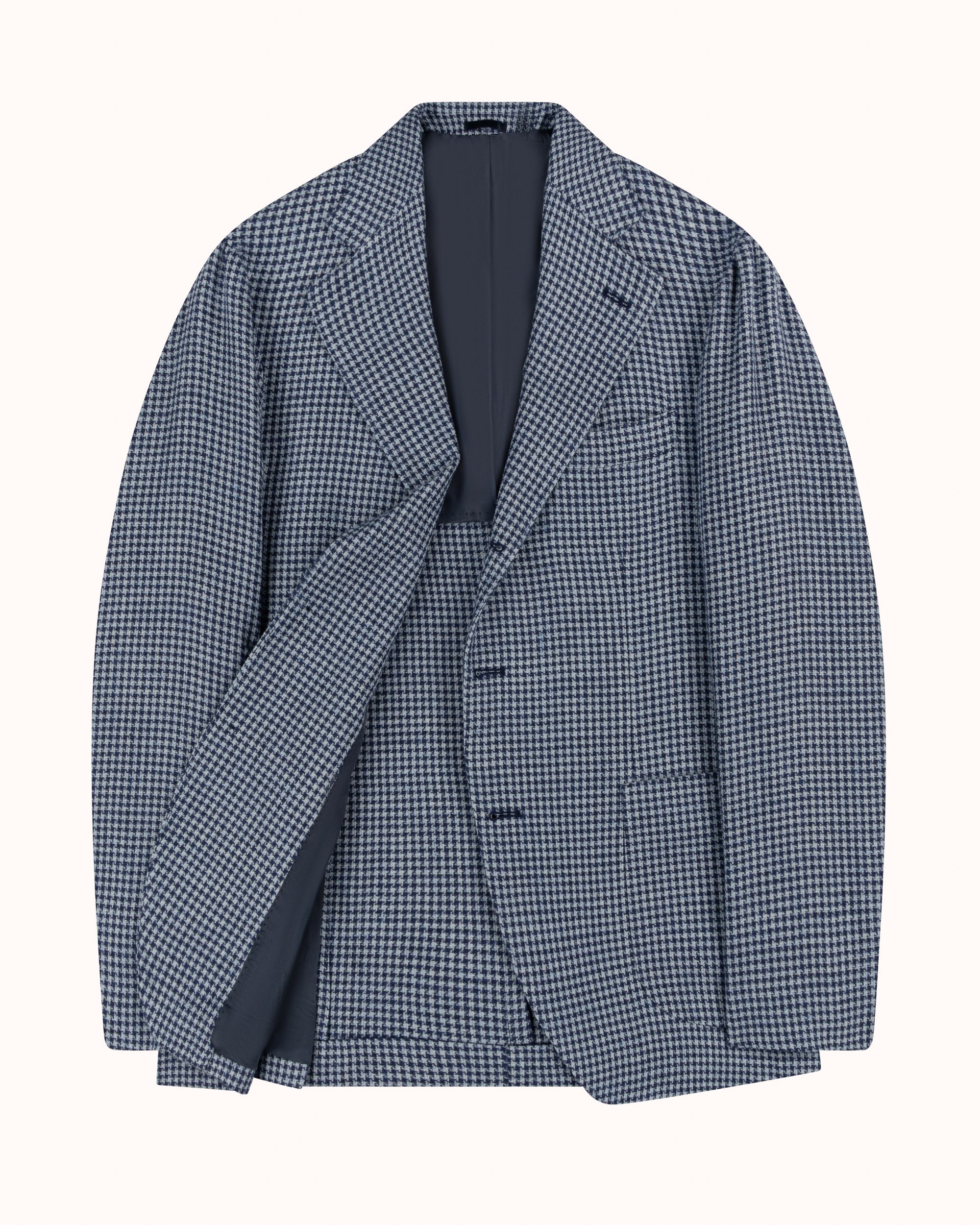 Sport Jacket - Blue Houndstooth Linen Cotton
