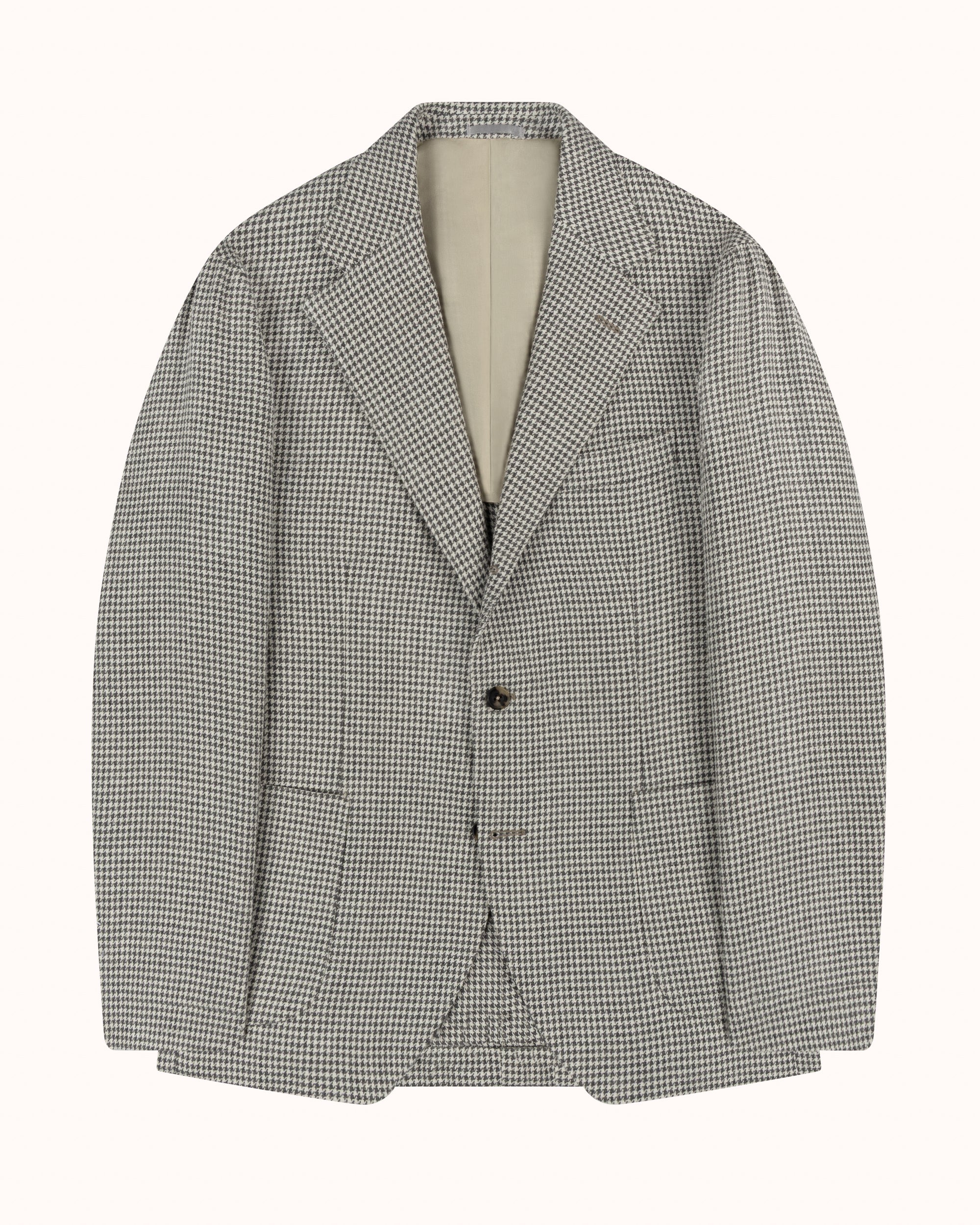 Sport Jacket - Grey Houndstooth Wool Silk Linen