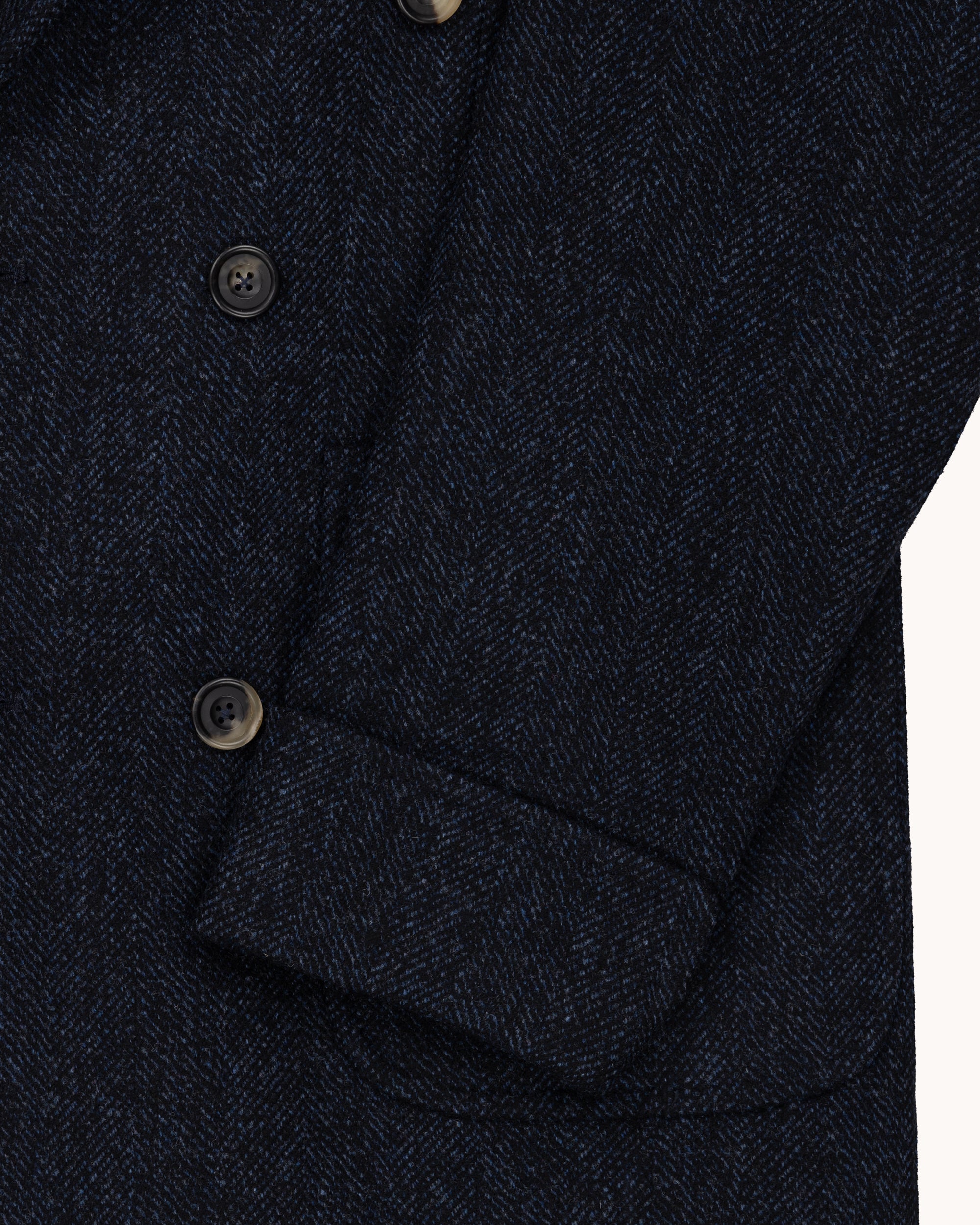 Double Breasted Overcoat - Navy Herringbone Wool Cashmere