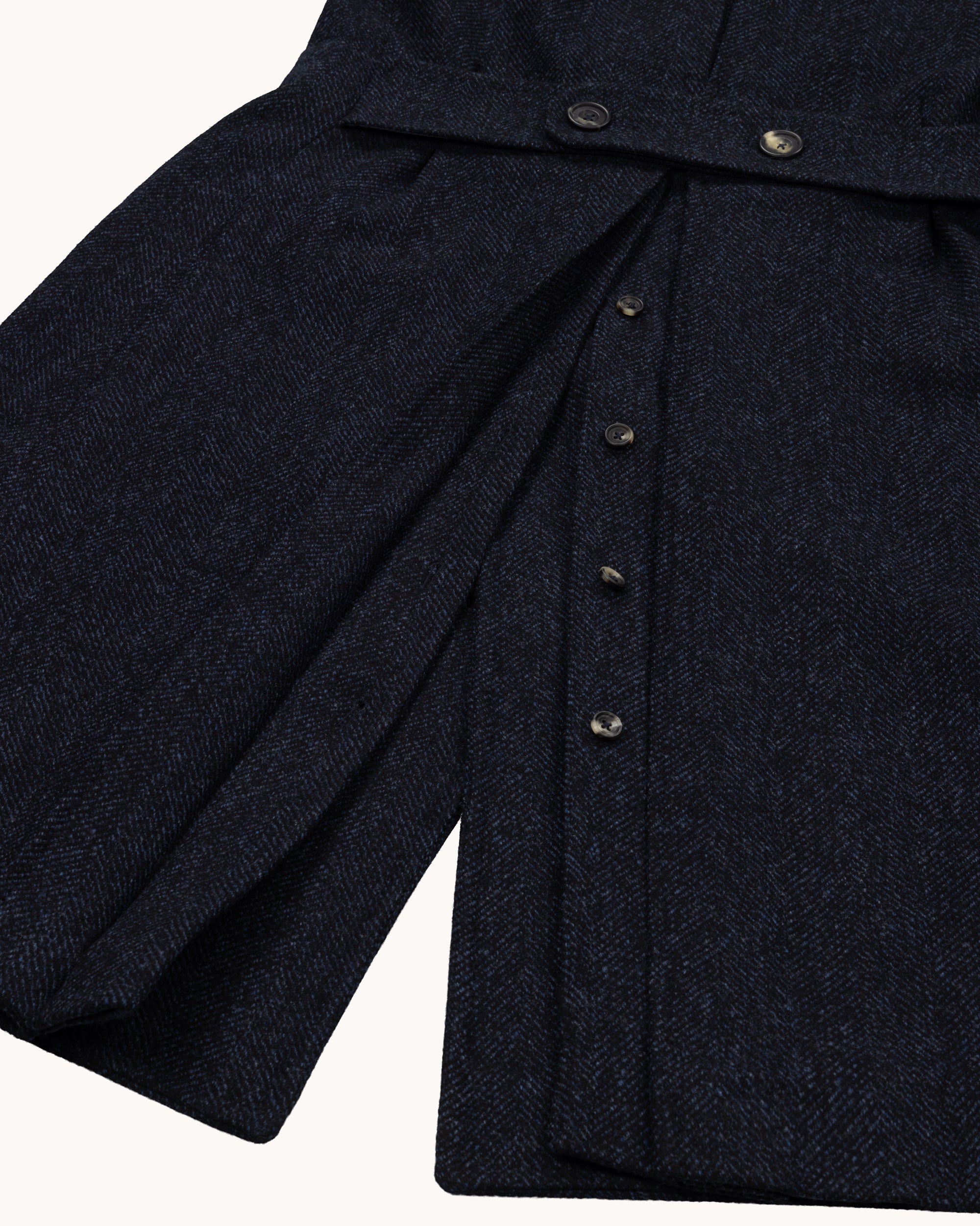 Double Breasted Overcoat - Navy Herringbone Wool Cashmere