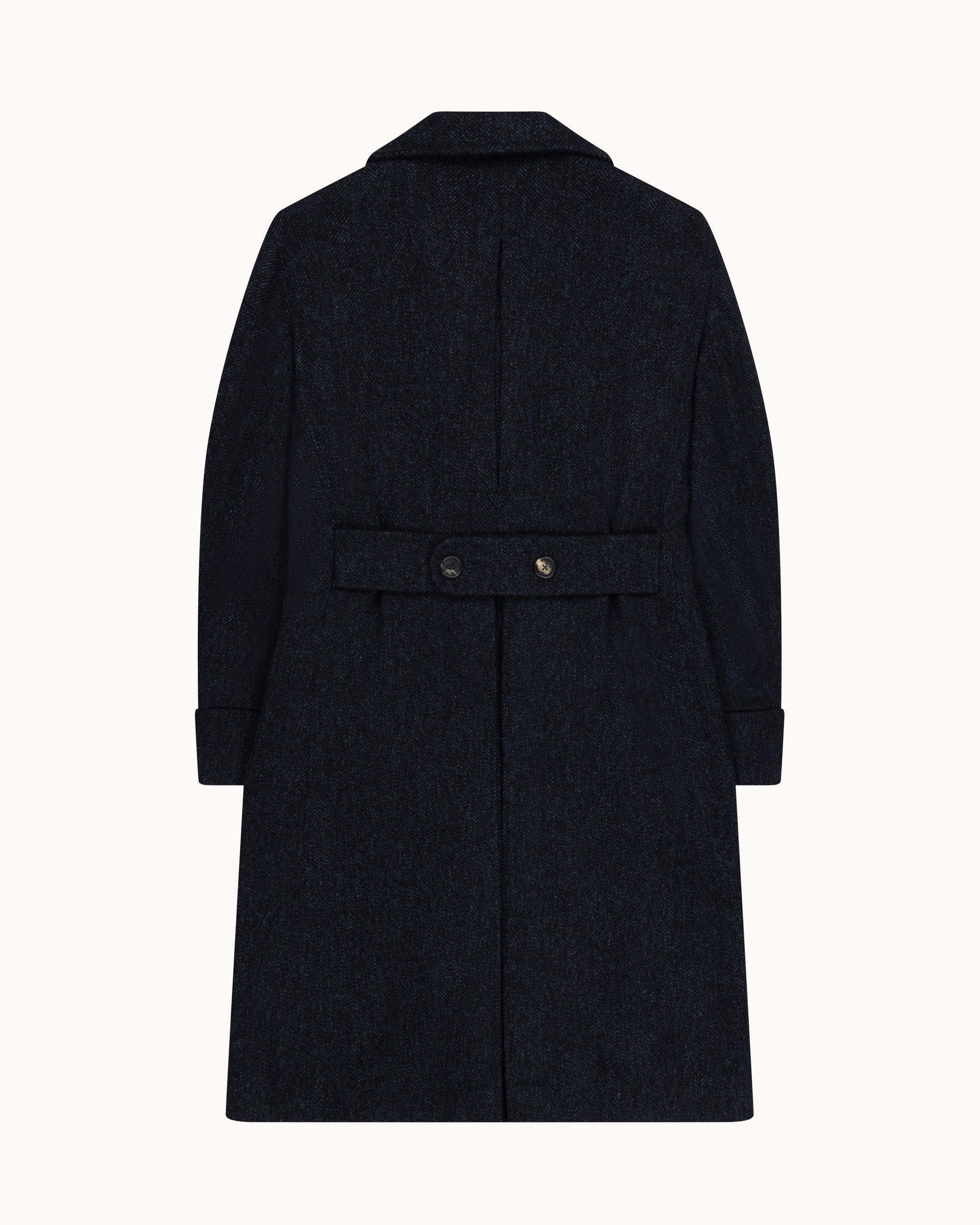 Double Breasted Overcoat - Navy Herringbone Wool Cashmere