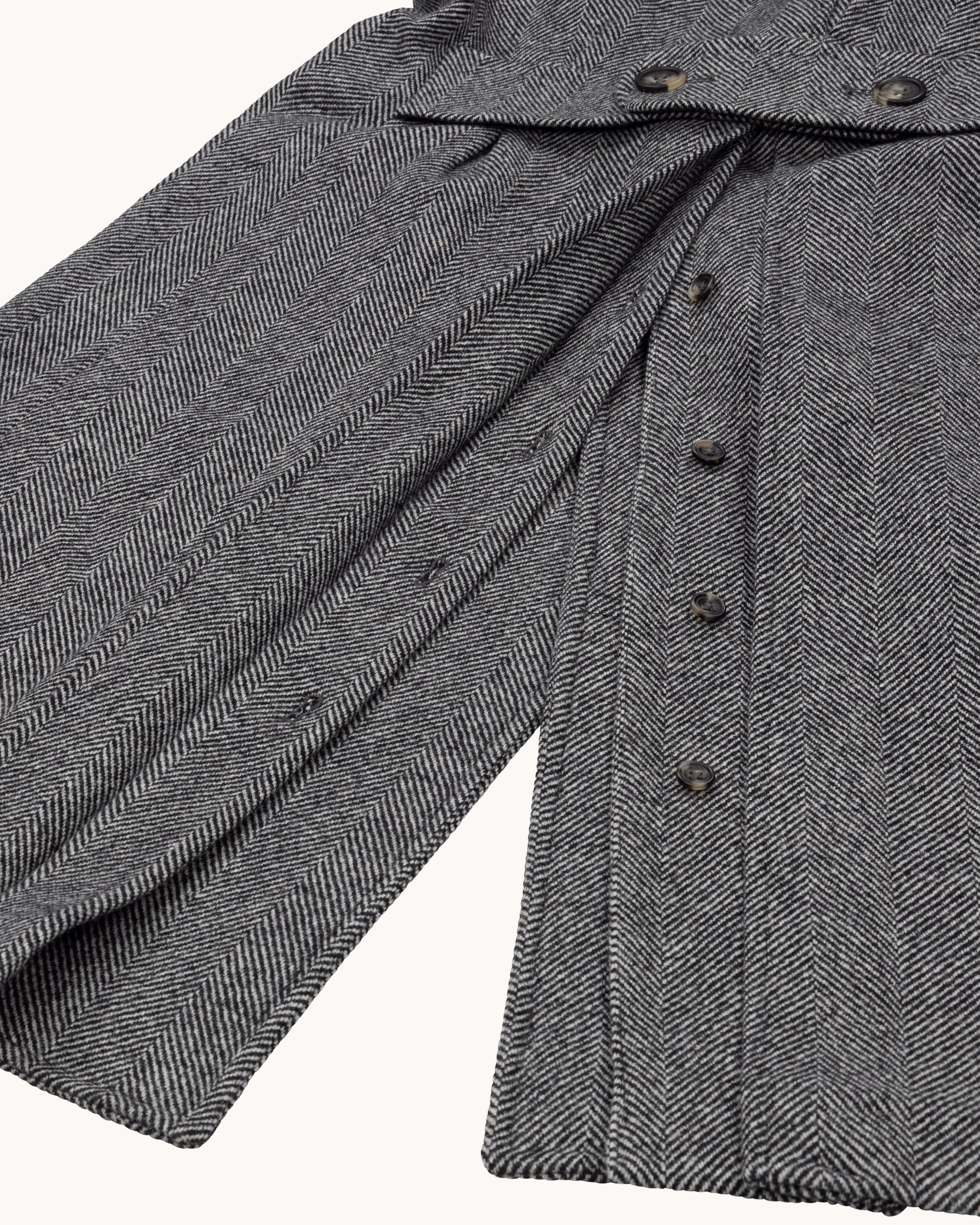 Double Breasted Overcoat - Grey Herringbone Wool Cashmere