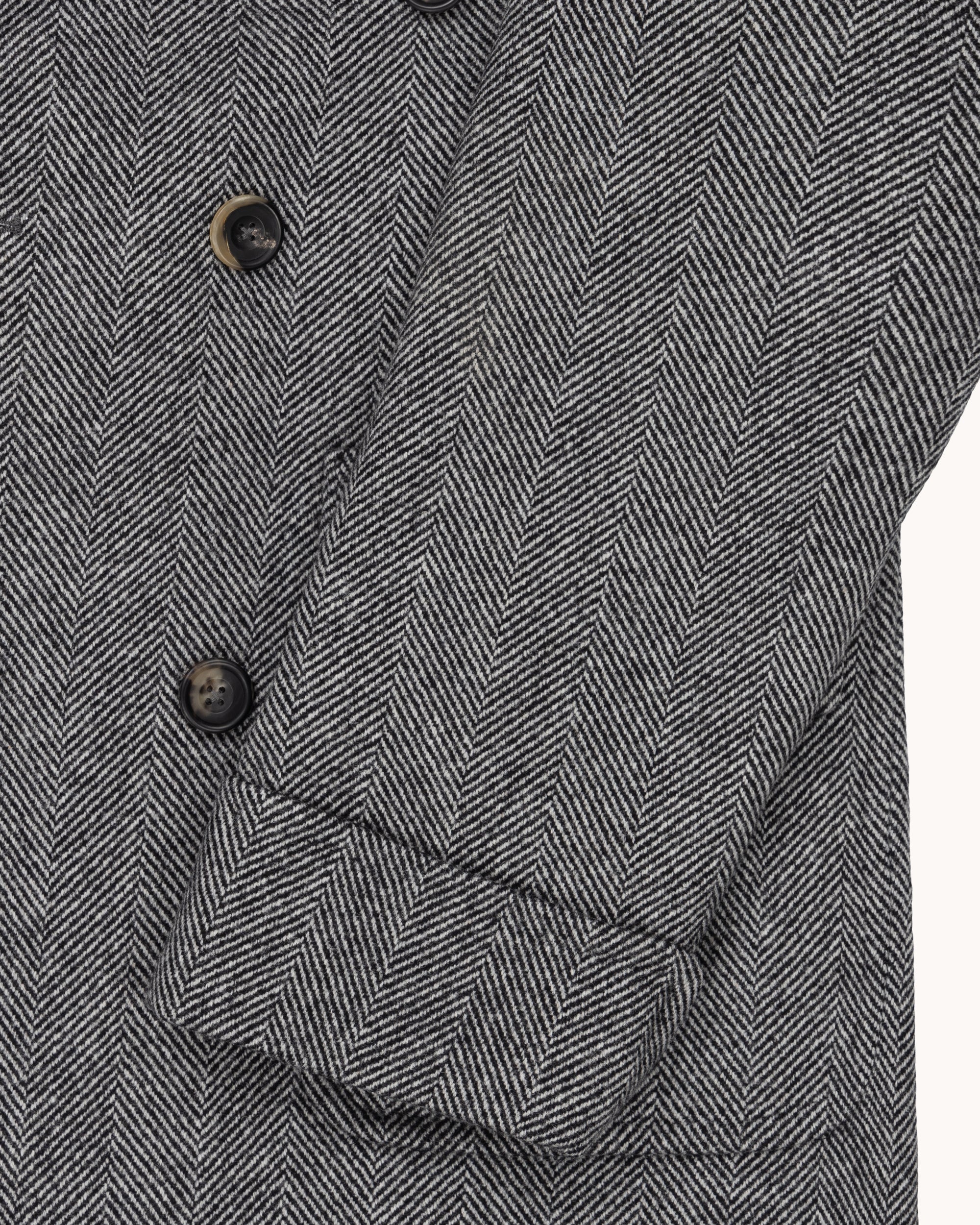 Double Breasted Overcoat - Grey Herringbone Wool Cashmere