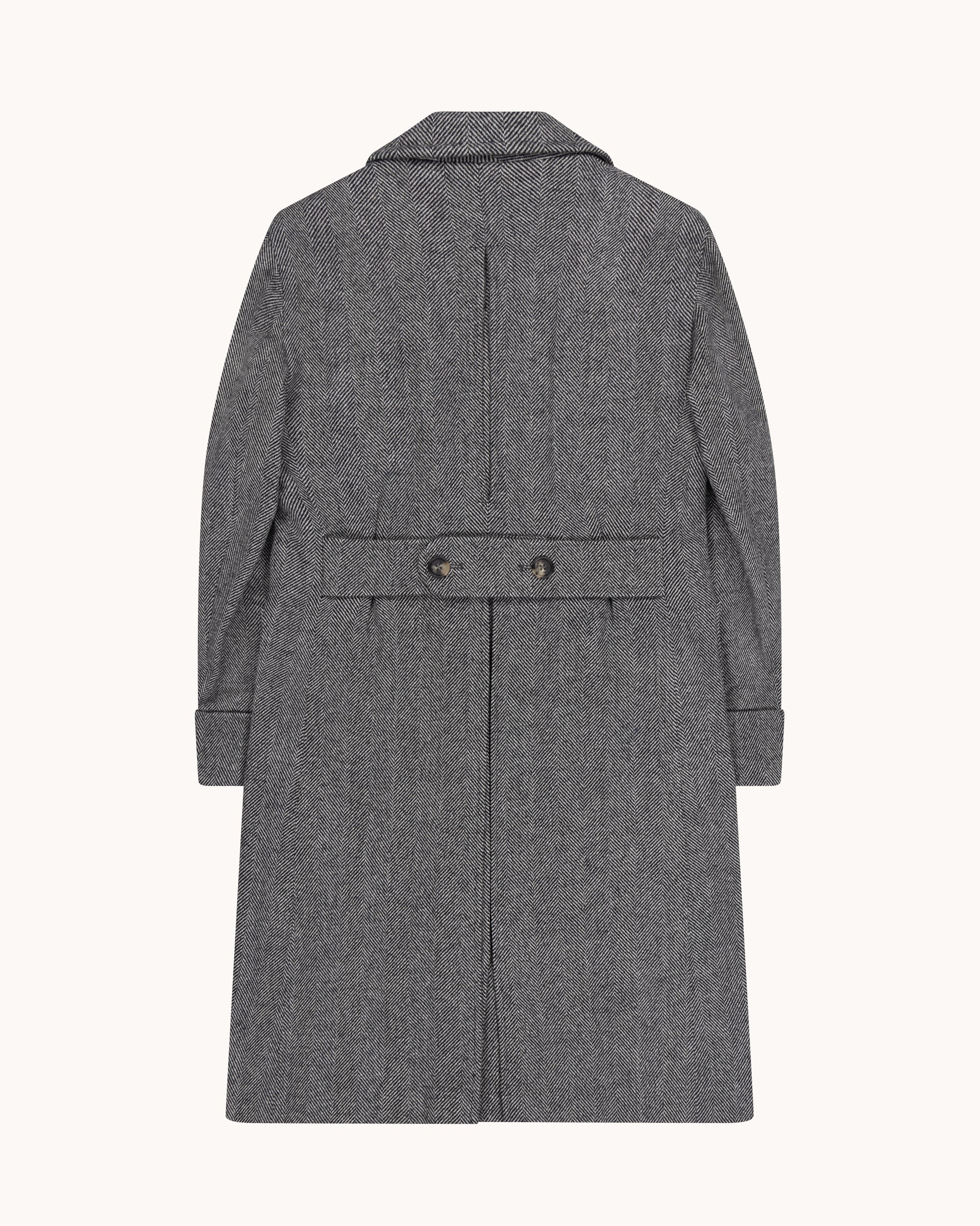 Double Breasted Overcoat - Grey Herringbone Wool Cashmere