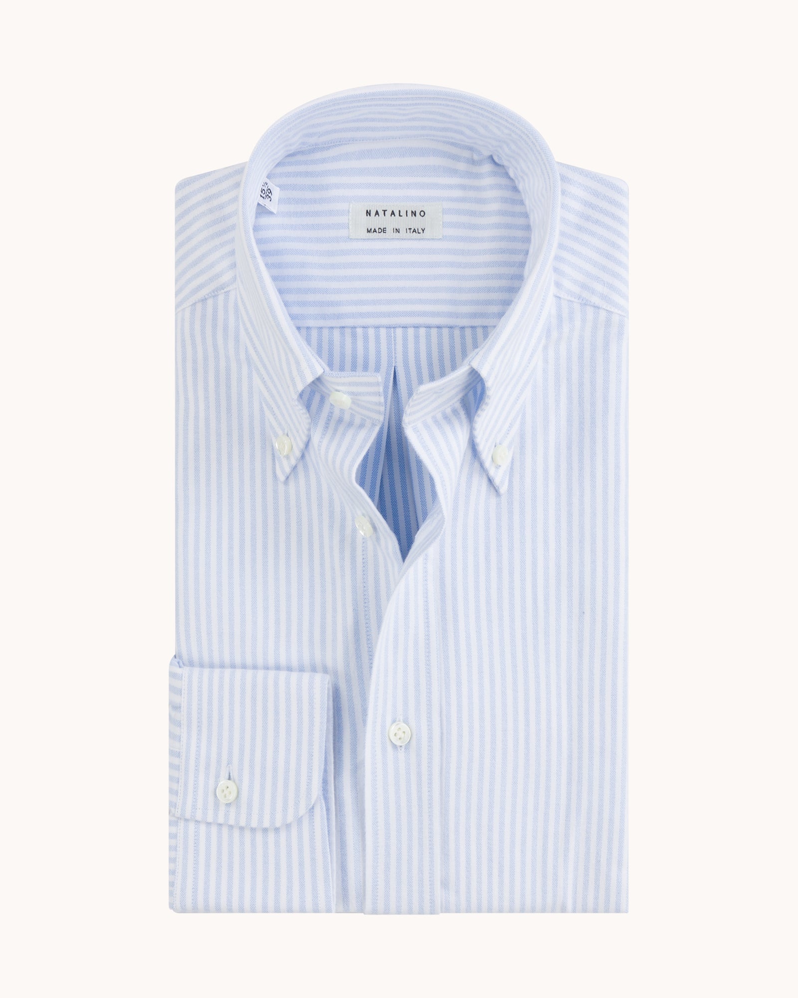 Button Down Collar Shirt - Blue Stripe Brushed Oxford Cotton