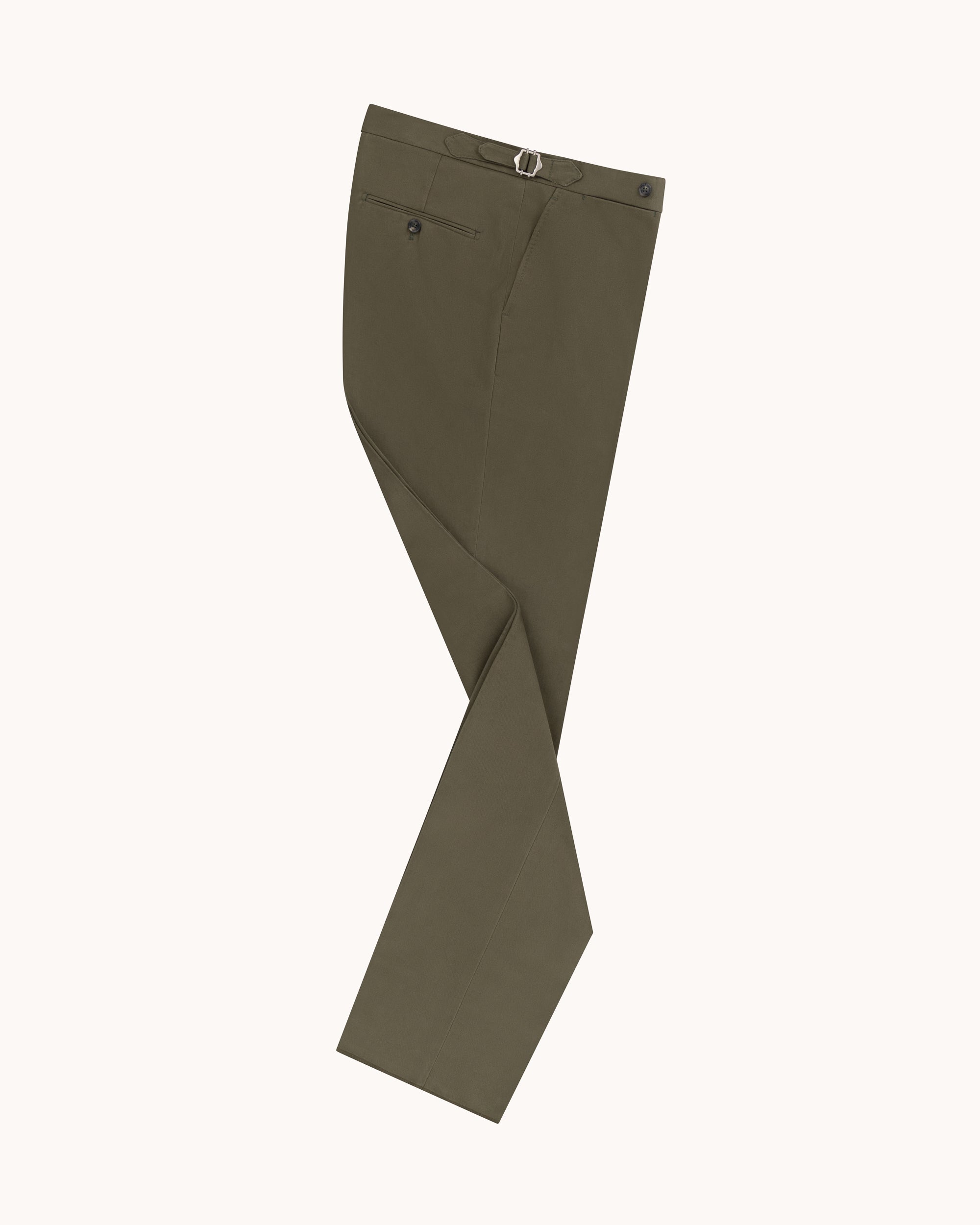 Flat Front Trouser - Olive Brushed Cotton