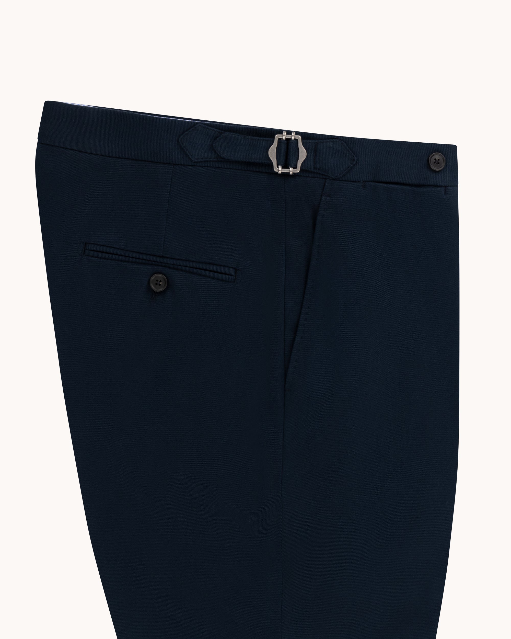 Flat Front Trouser - Navy Brushed Cotton