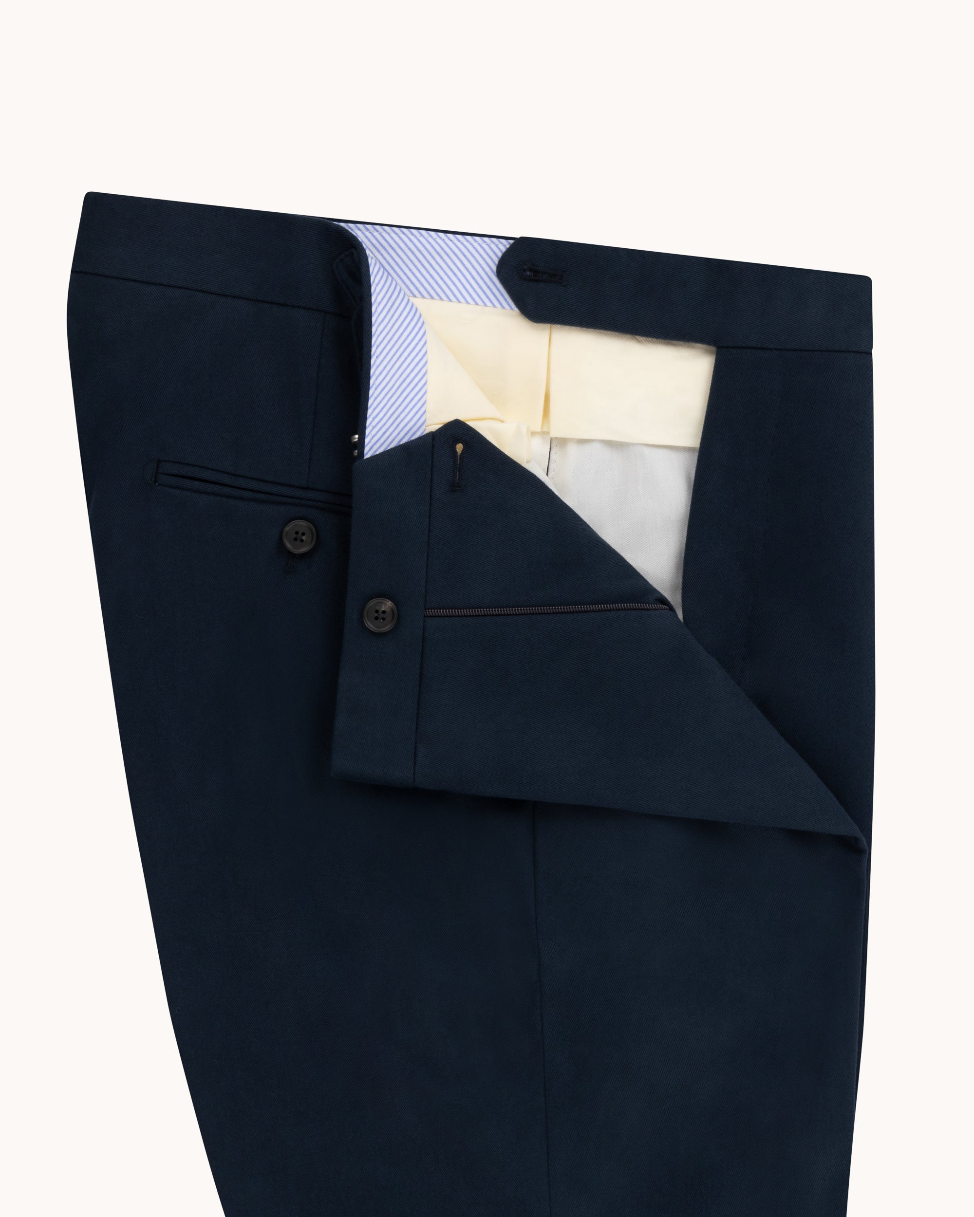 Flat Front Trouser - Navy Brushed Cotton