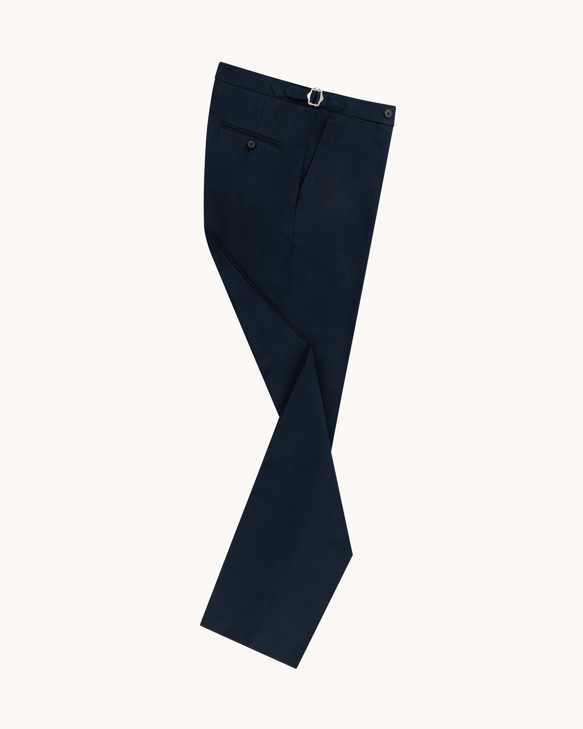 Flat Front Trouser - Navy Brushed Cotton