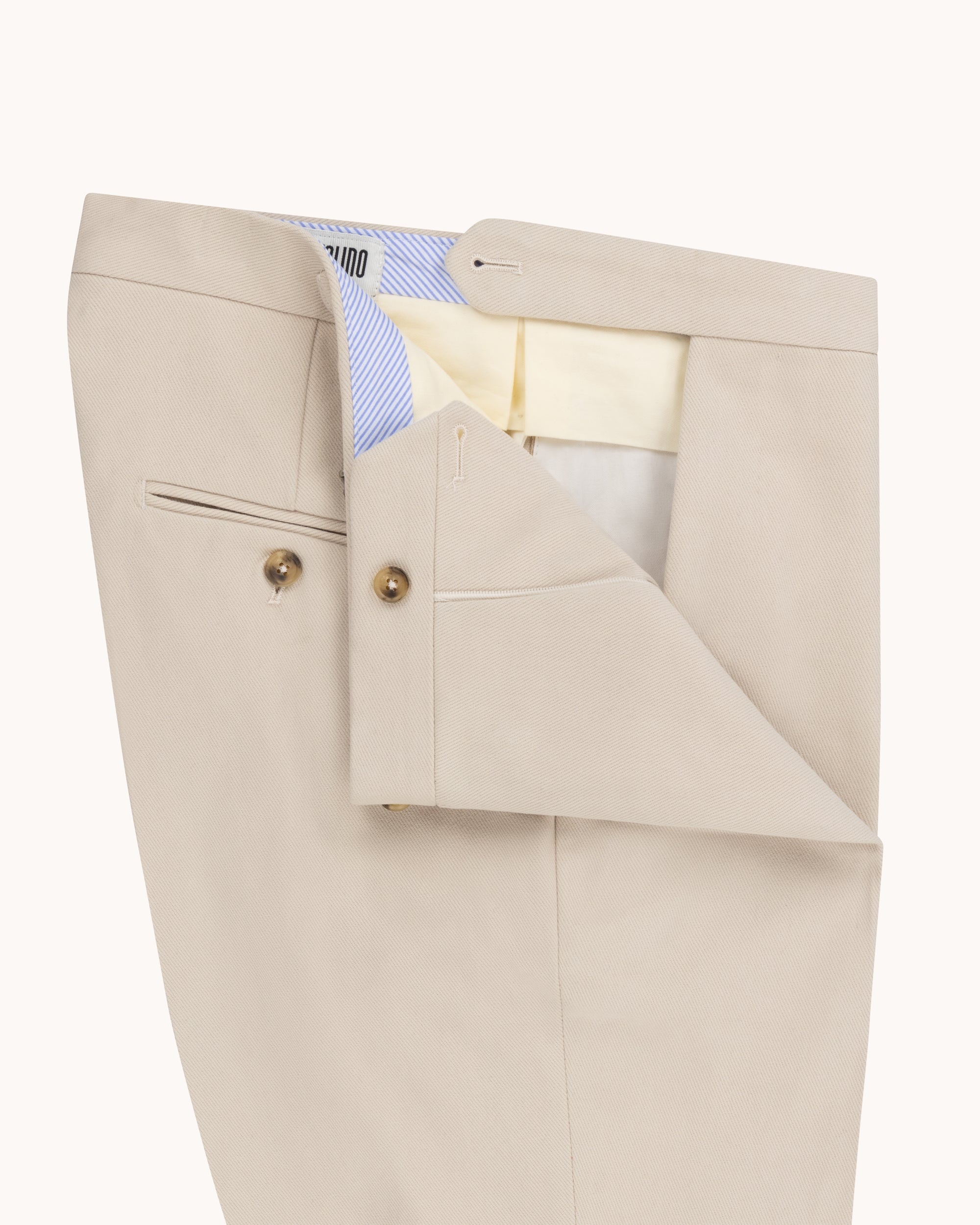 Flat Front Trouser - Cream Cotton Drill