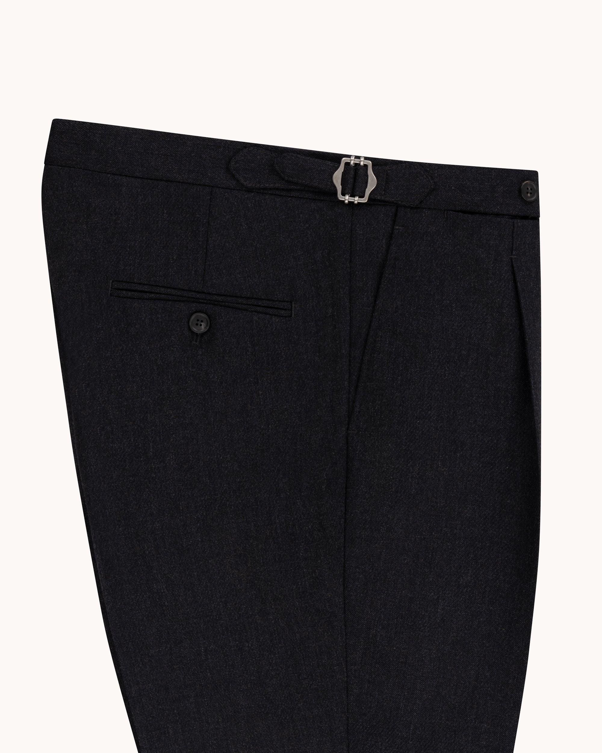 Single Pleat Trouser - Charcoal Grey Wool Cavalry Twill