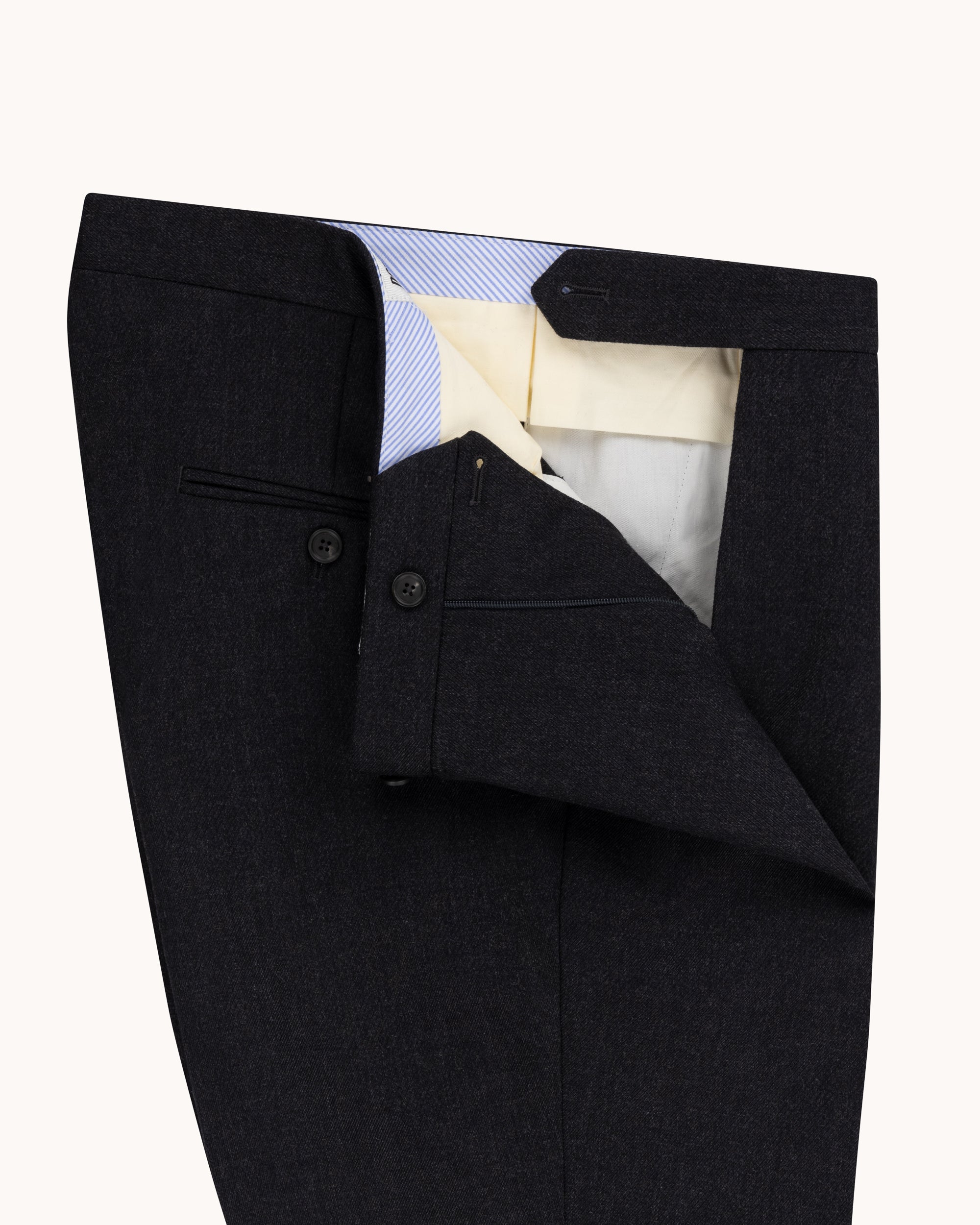 Single Pleat Trouser - Charcoal Grey Wool Cavalry Twill