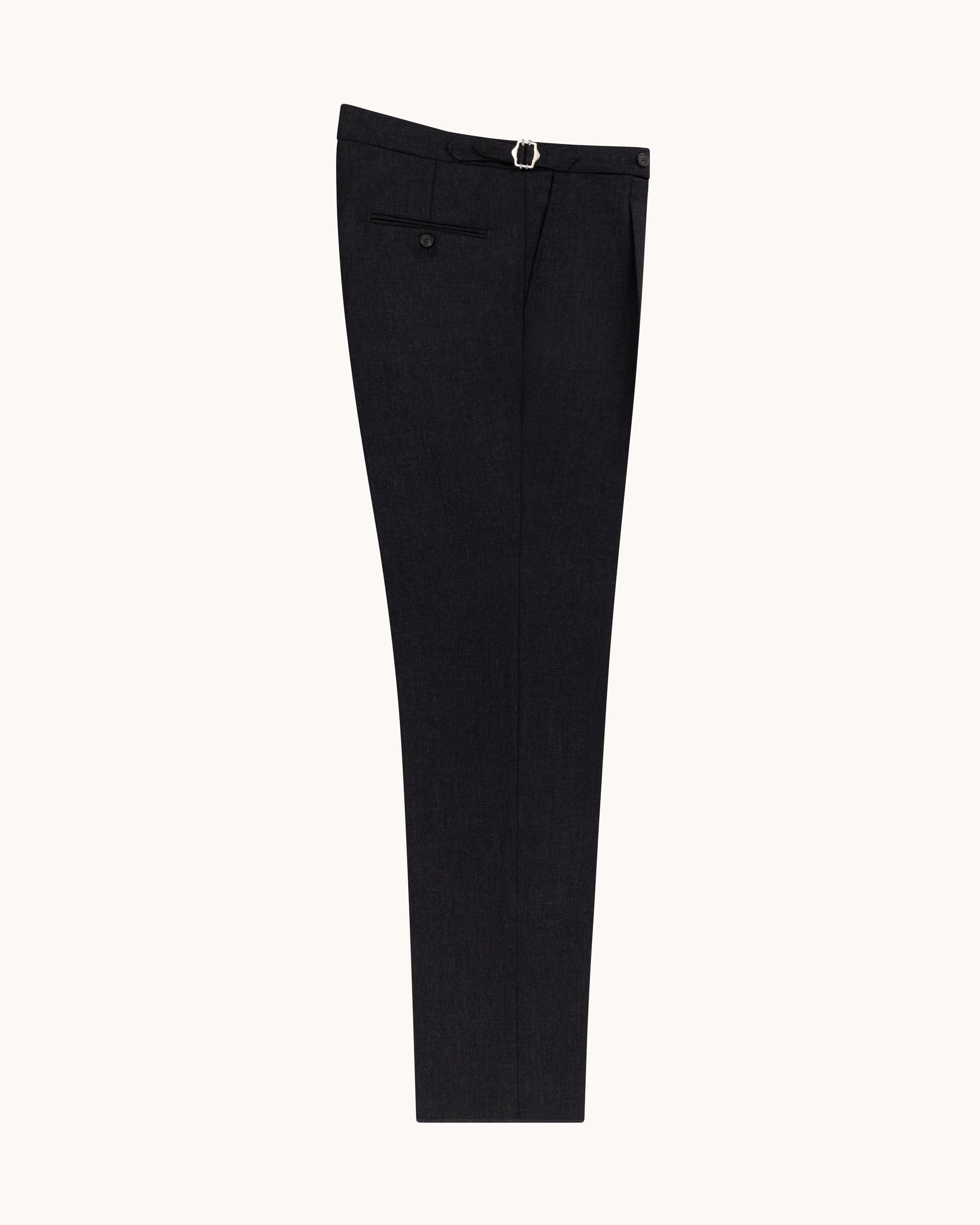 Single Pleat Trouser - Charcoal Grey Wool Cavalry Twill