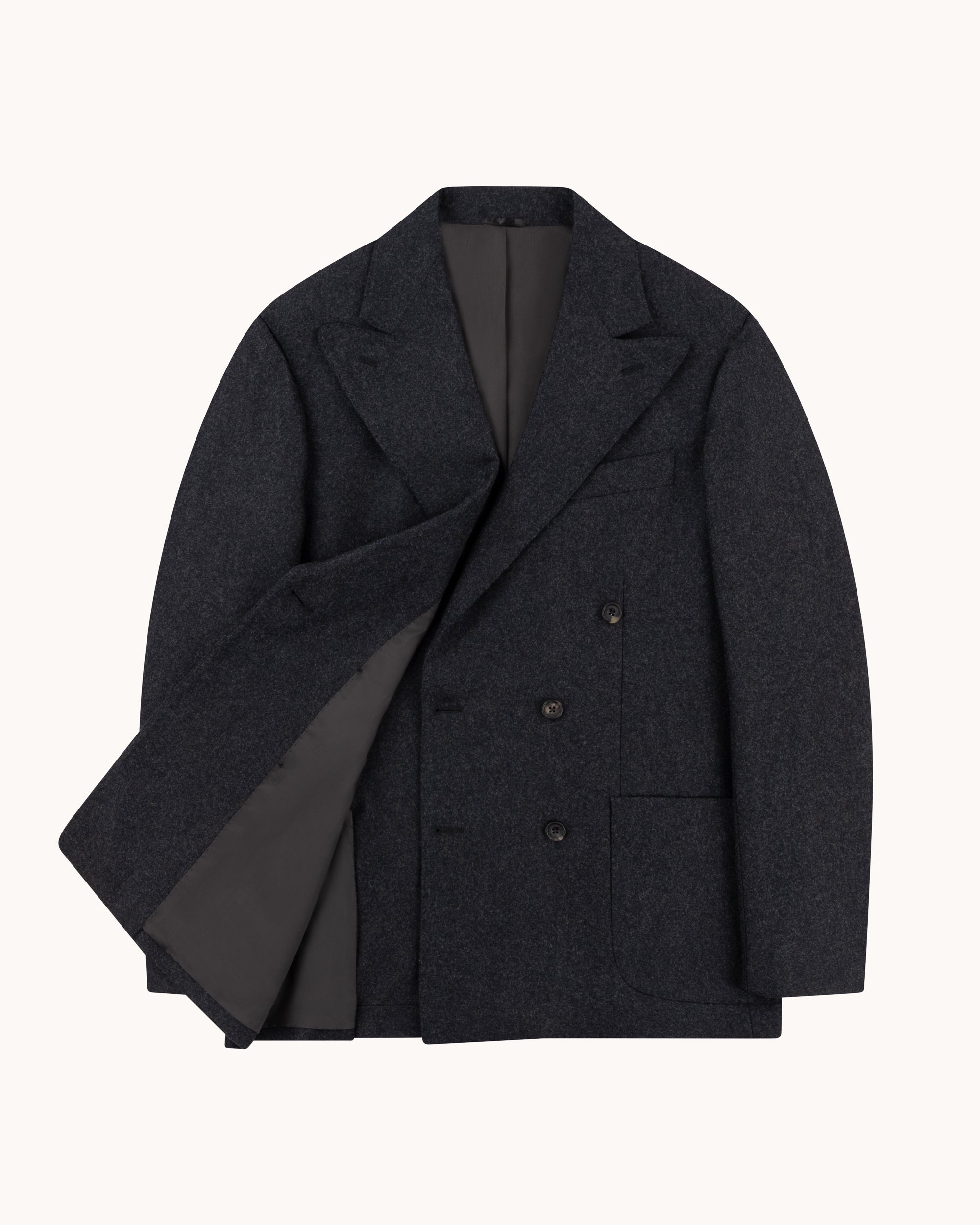 Double Breasted Sport Jacket - Charcoal Grey Woollen Flannel