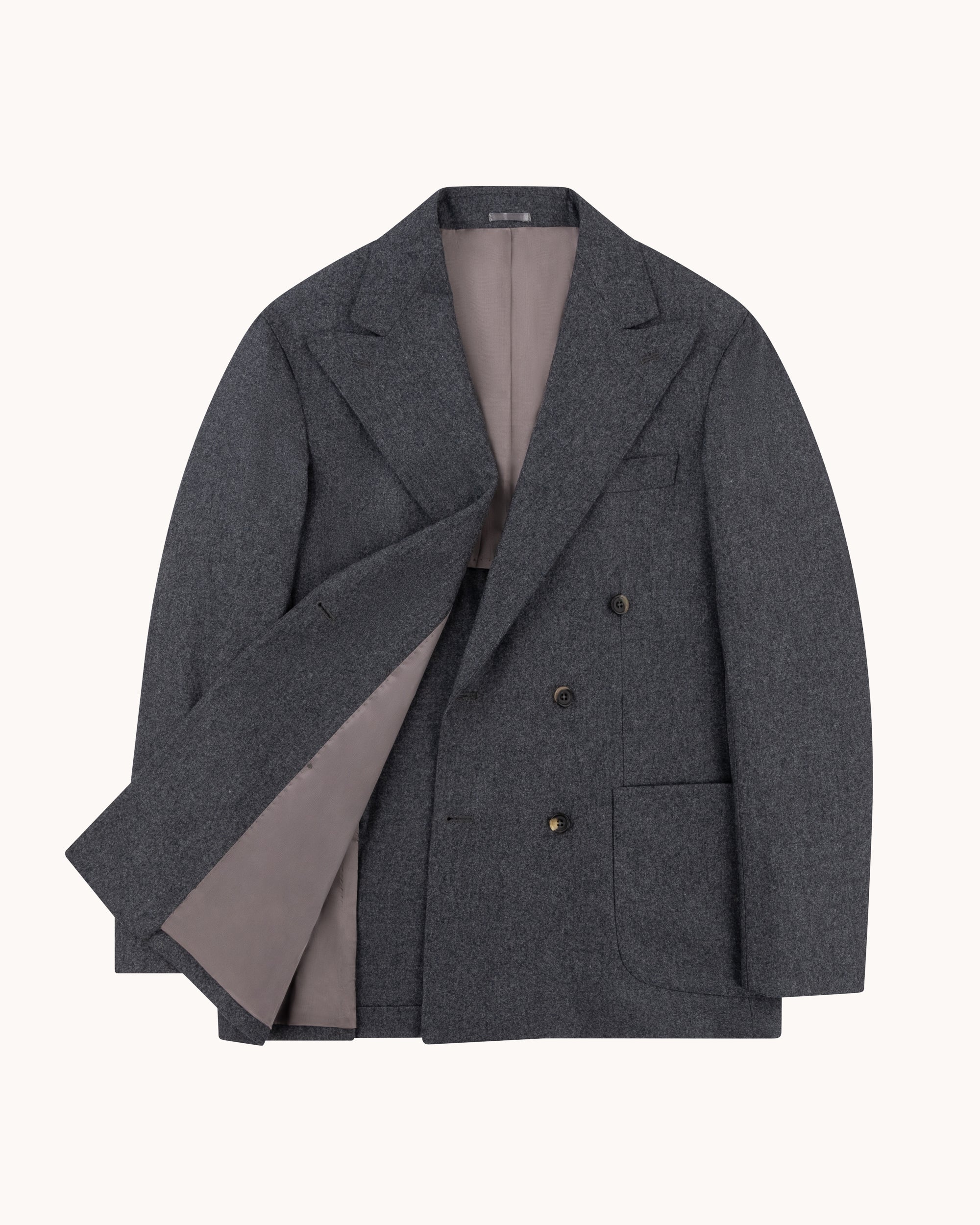 Double Breasted Sport Jacket - Mid Grey Woollen Flannel