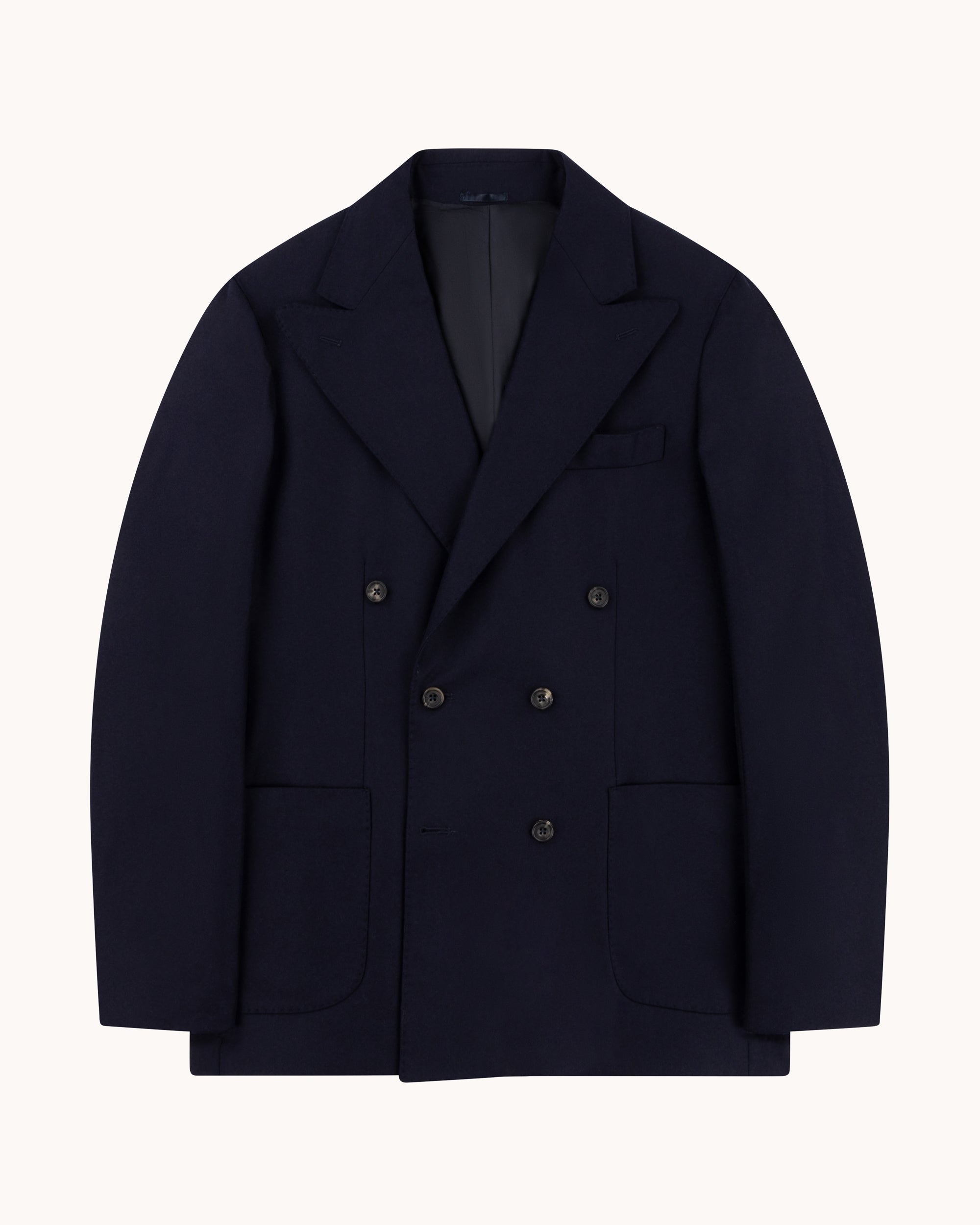 Double Breasted Sport Jacket - Navy Woollen Flannel