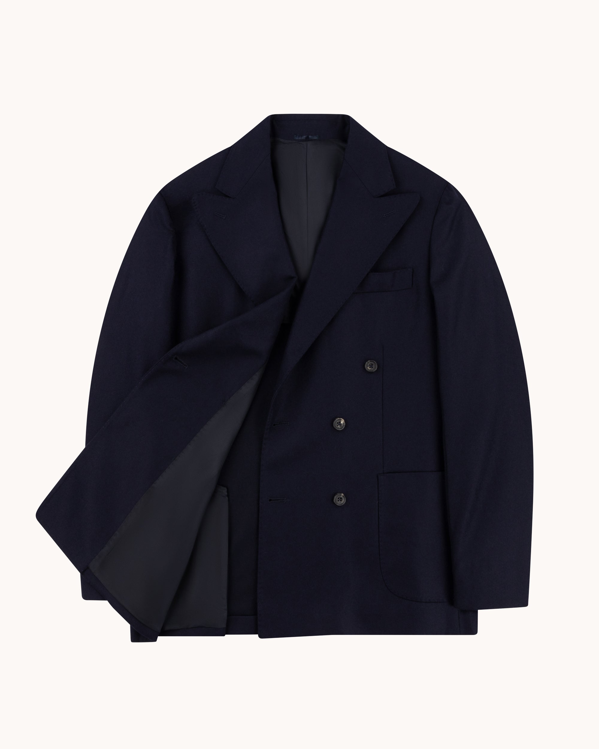 Double Breasted Sport Jacket - Navy Woollen Flannel