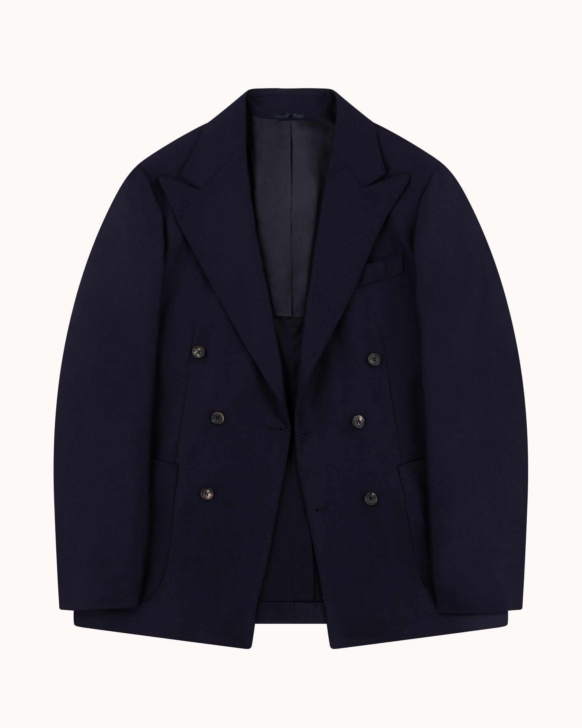 Double Breasted Sport Jacket - Navy Woollen Flannel