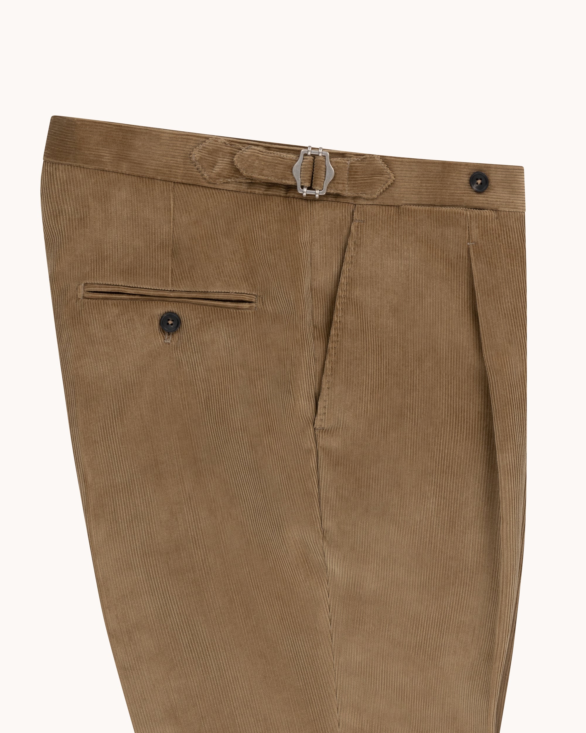 Single Pleat Trouser - Beige Cotton Corduroy