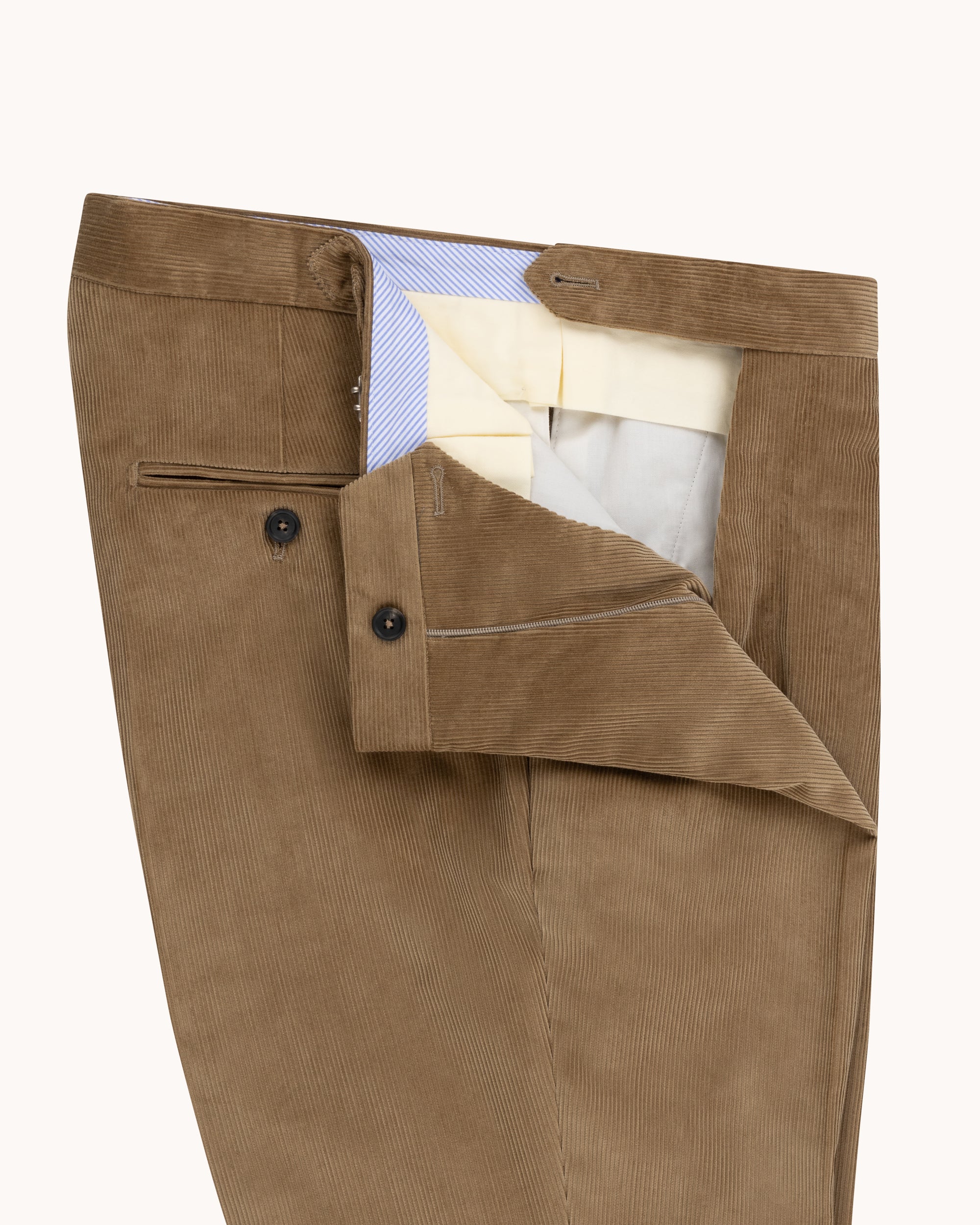 Single Pleat Trouser - Beige Cotton Corduroy