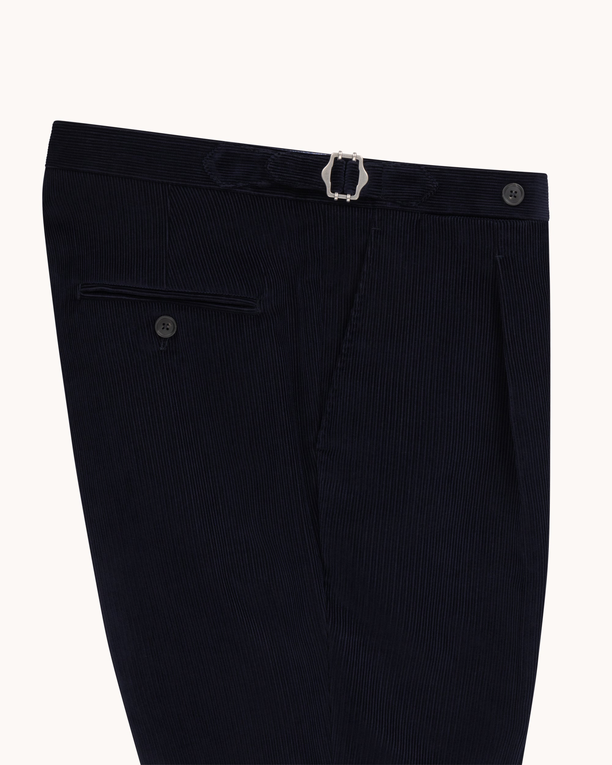 Single Pleat Trouser - Navy Cotton Corduroy