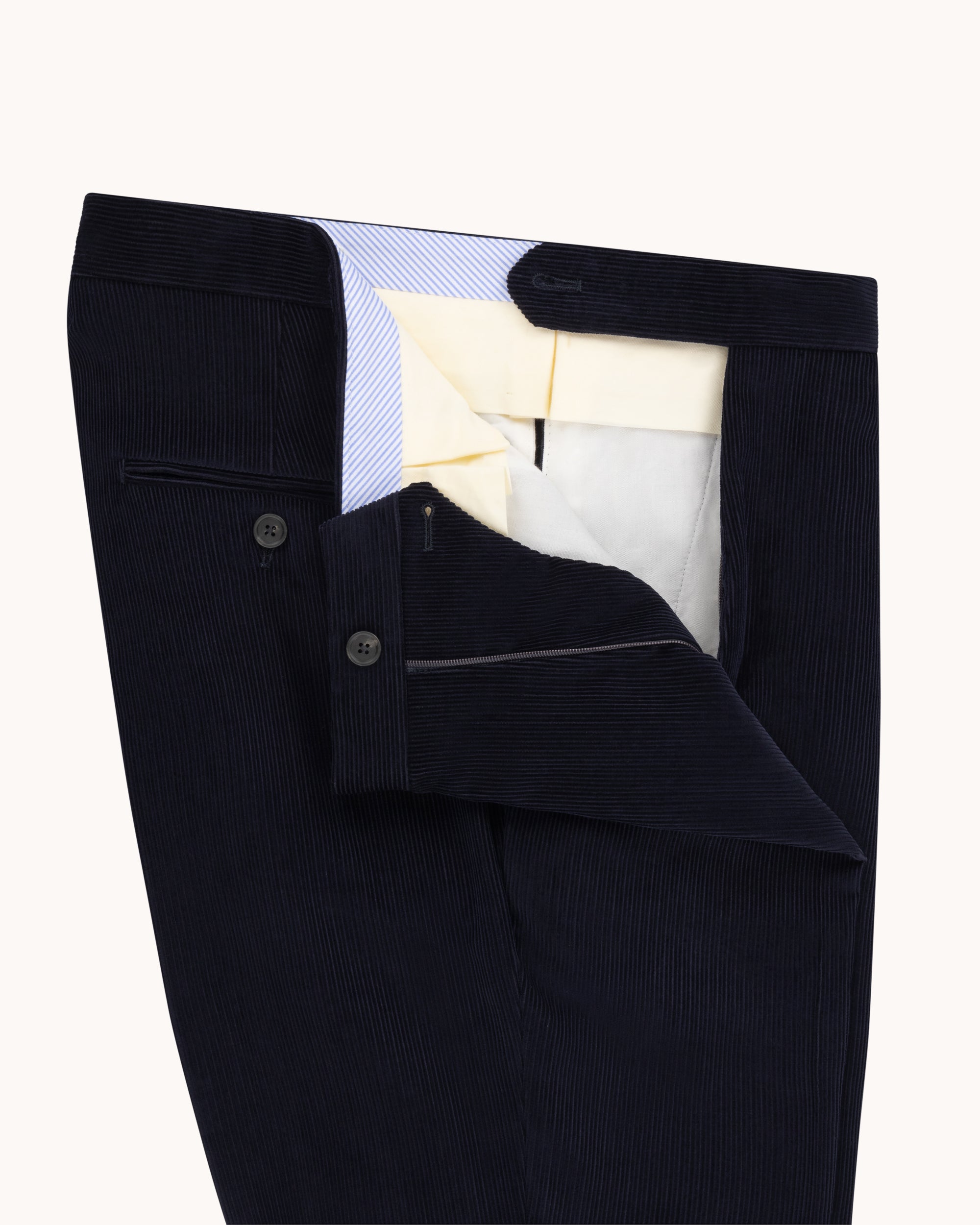 Single Pleat Trouser - Navy Cotton Corduroy