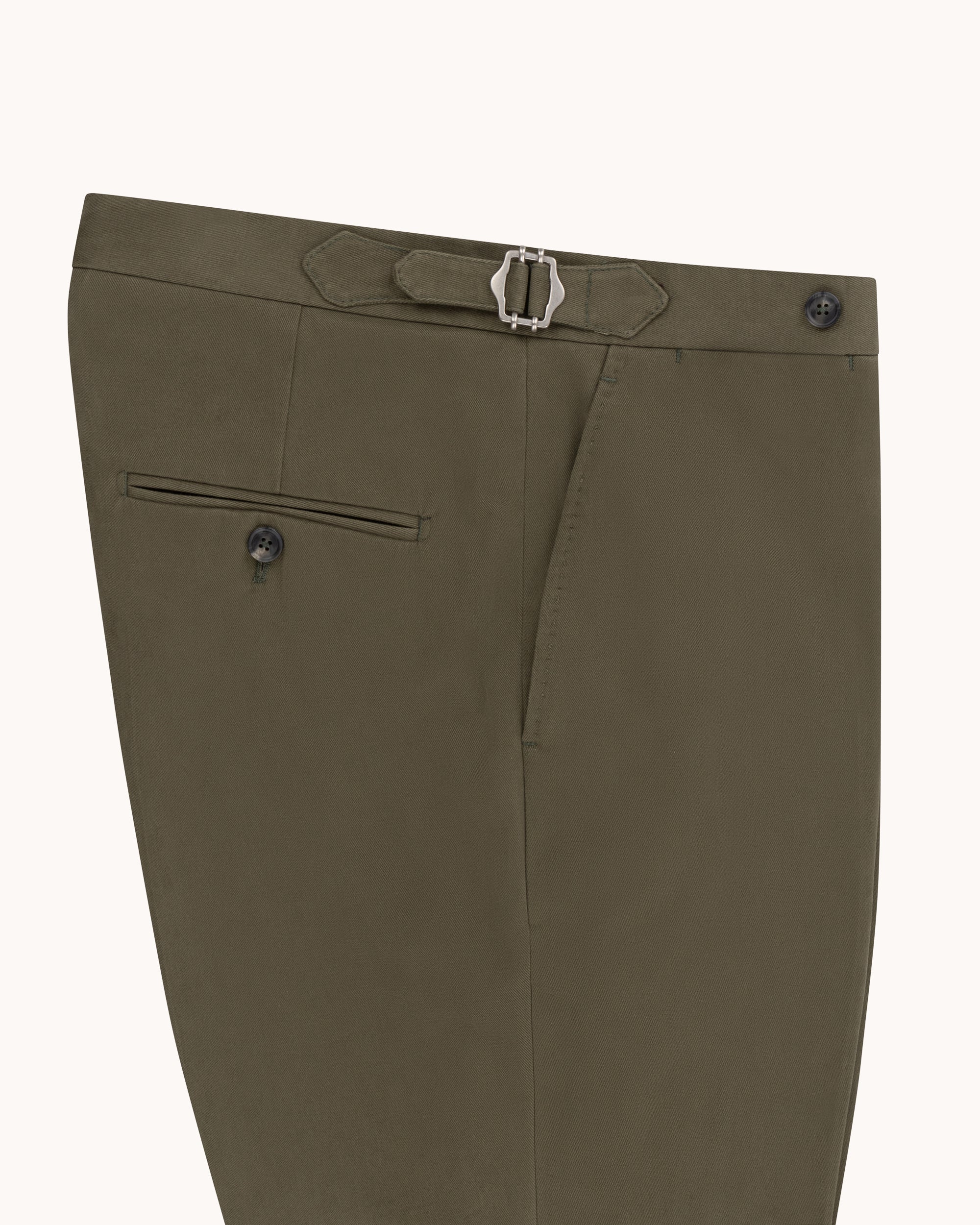 Flat Front Trouser - Olive Brushed Cotton