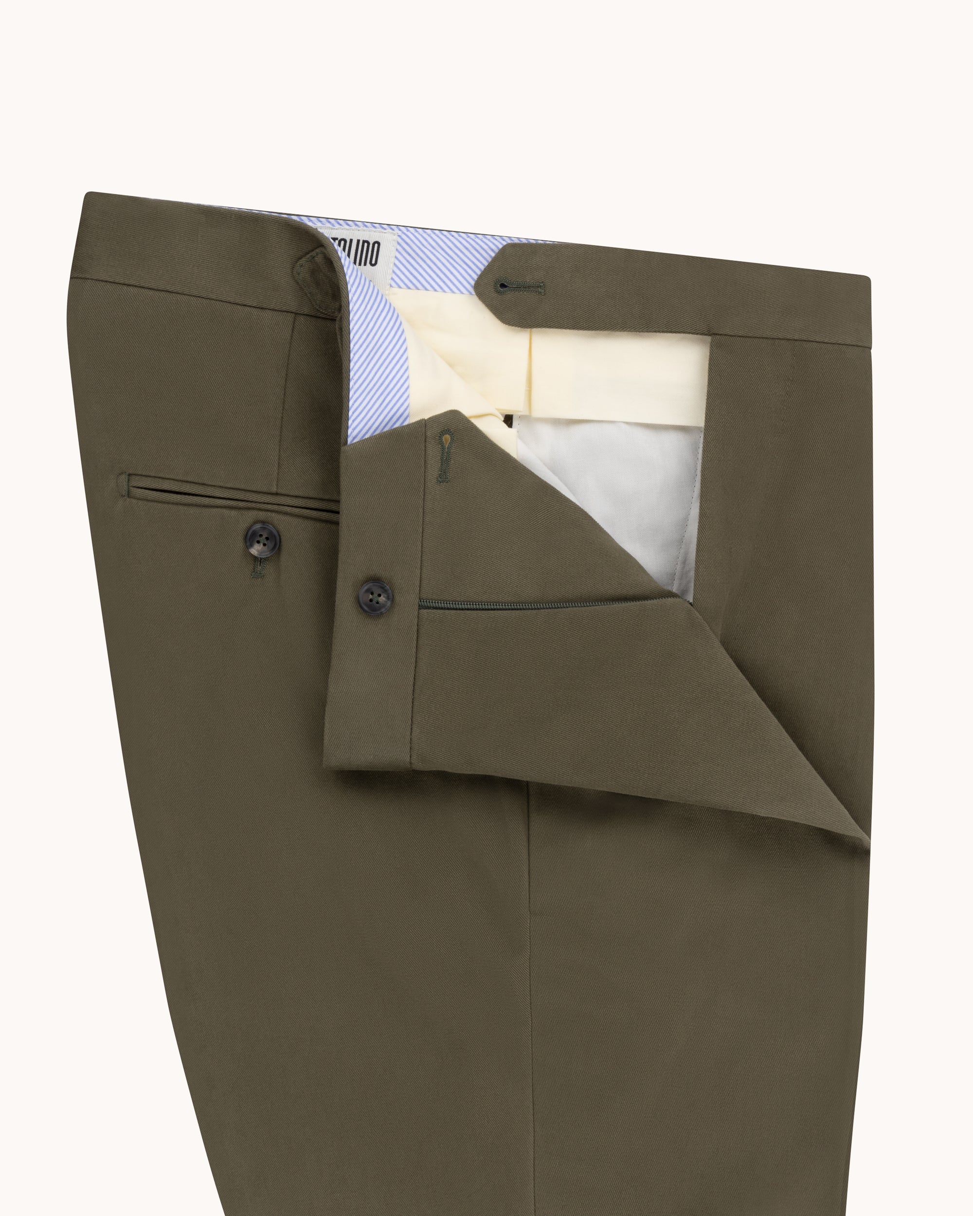 Flat Front Trouser - Olive Brushed Cotton