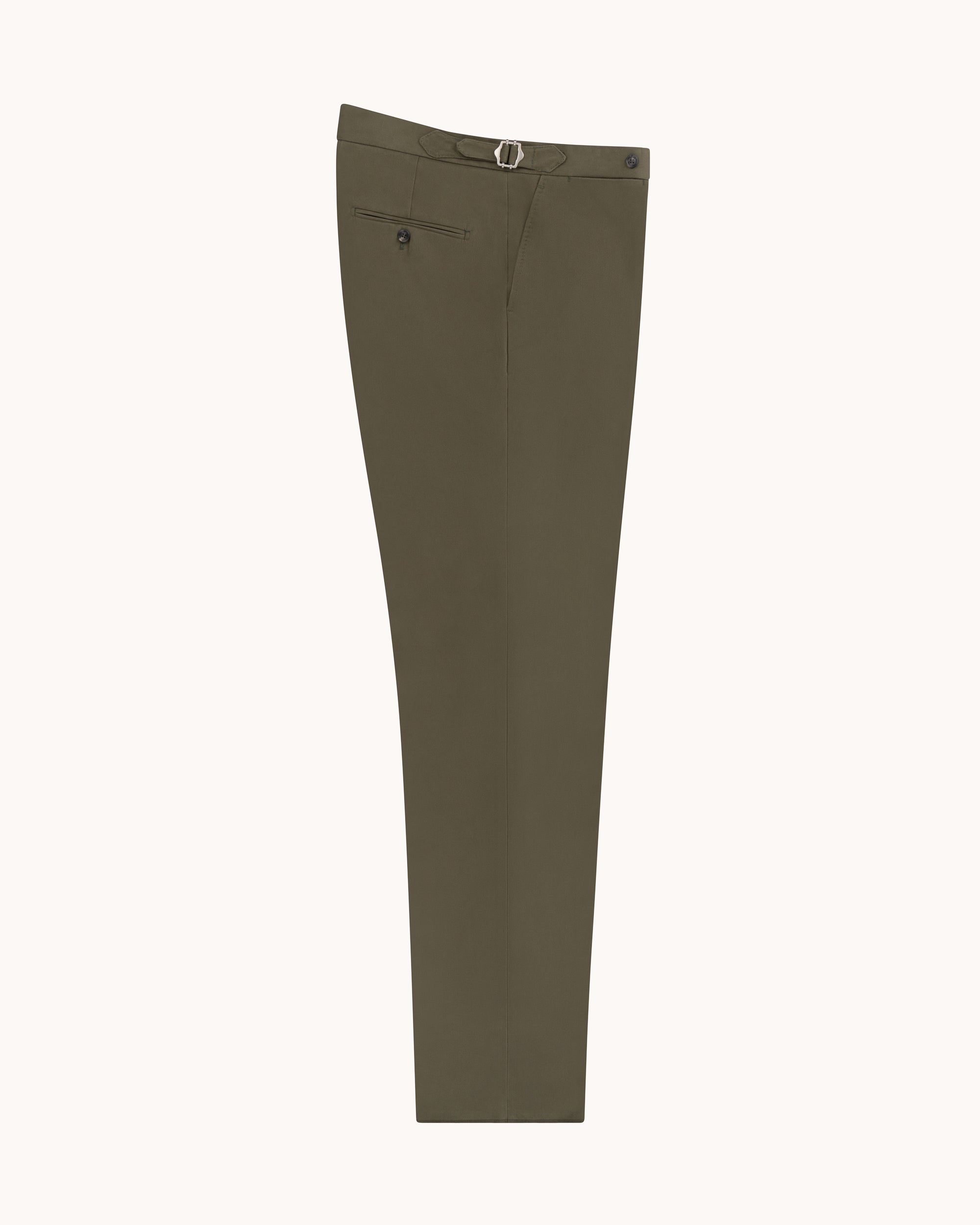 Flat Front Trouser - Olive Brushed Cotton