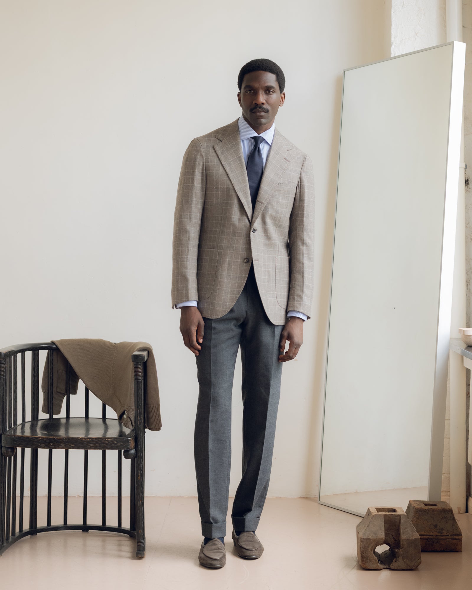 Sport Jacket -  Taupe Check Silk Wool
