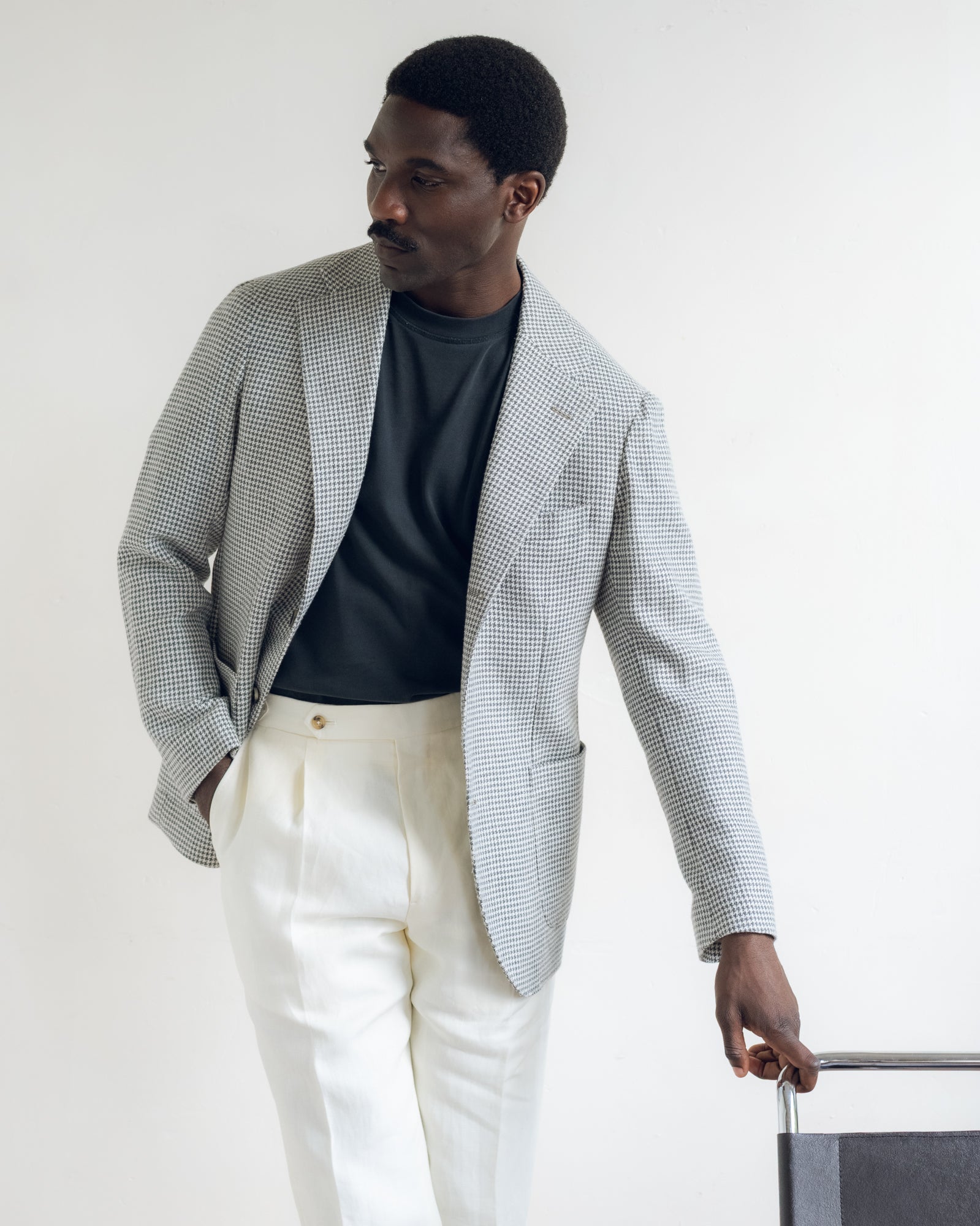 Sport Jacket - Grey Houndstooth Wool Silk Linen
