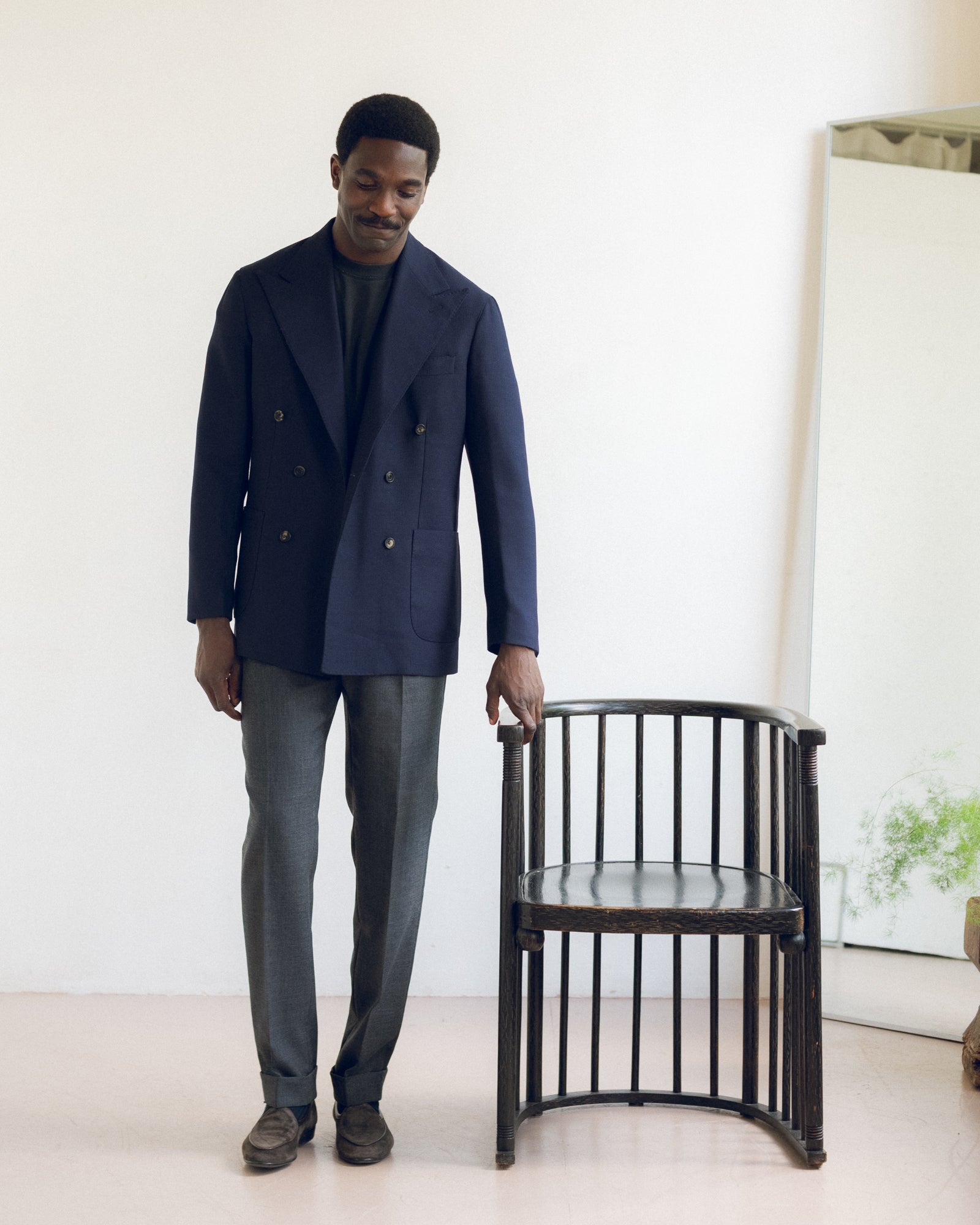 Double Breasted Sport Jacket - Navy Mock Leno Wool Hopsack