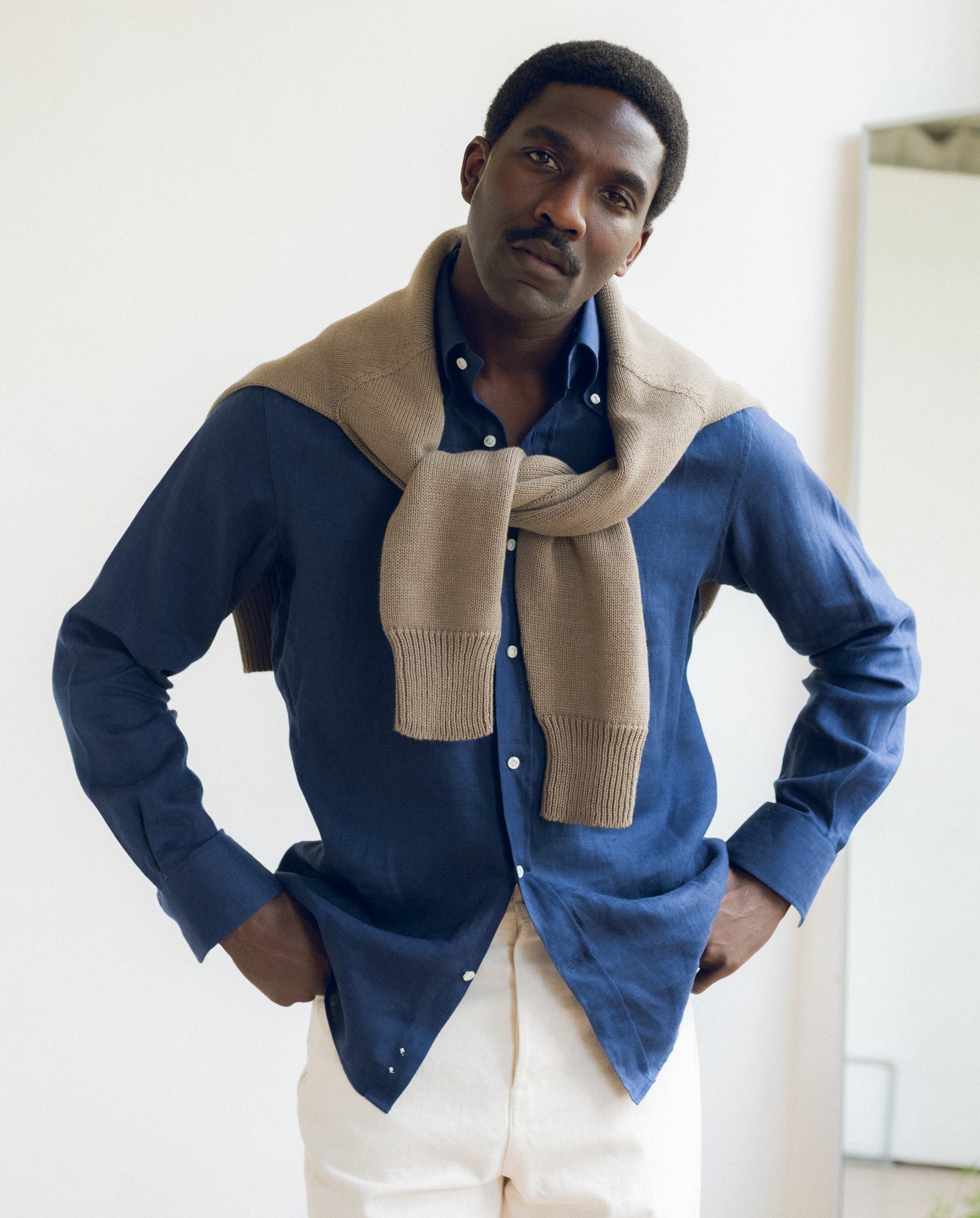 Button Down Collar Shirt - Navy Linen