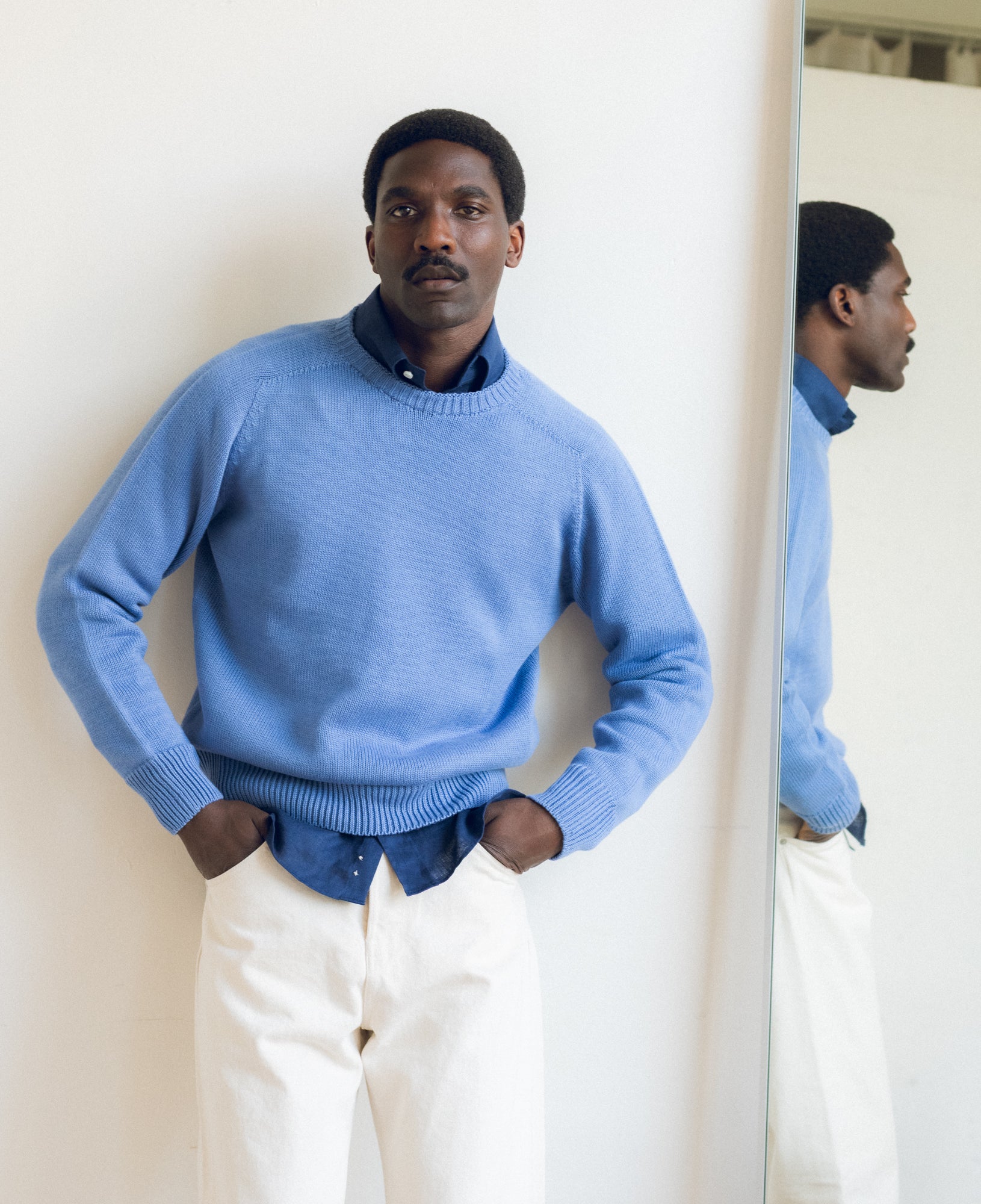 Cotton Crew Neck Sweater - French Blue