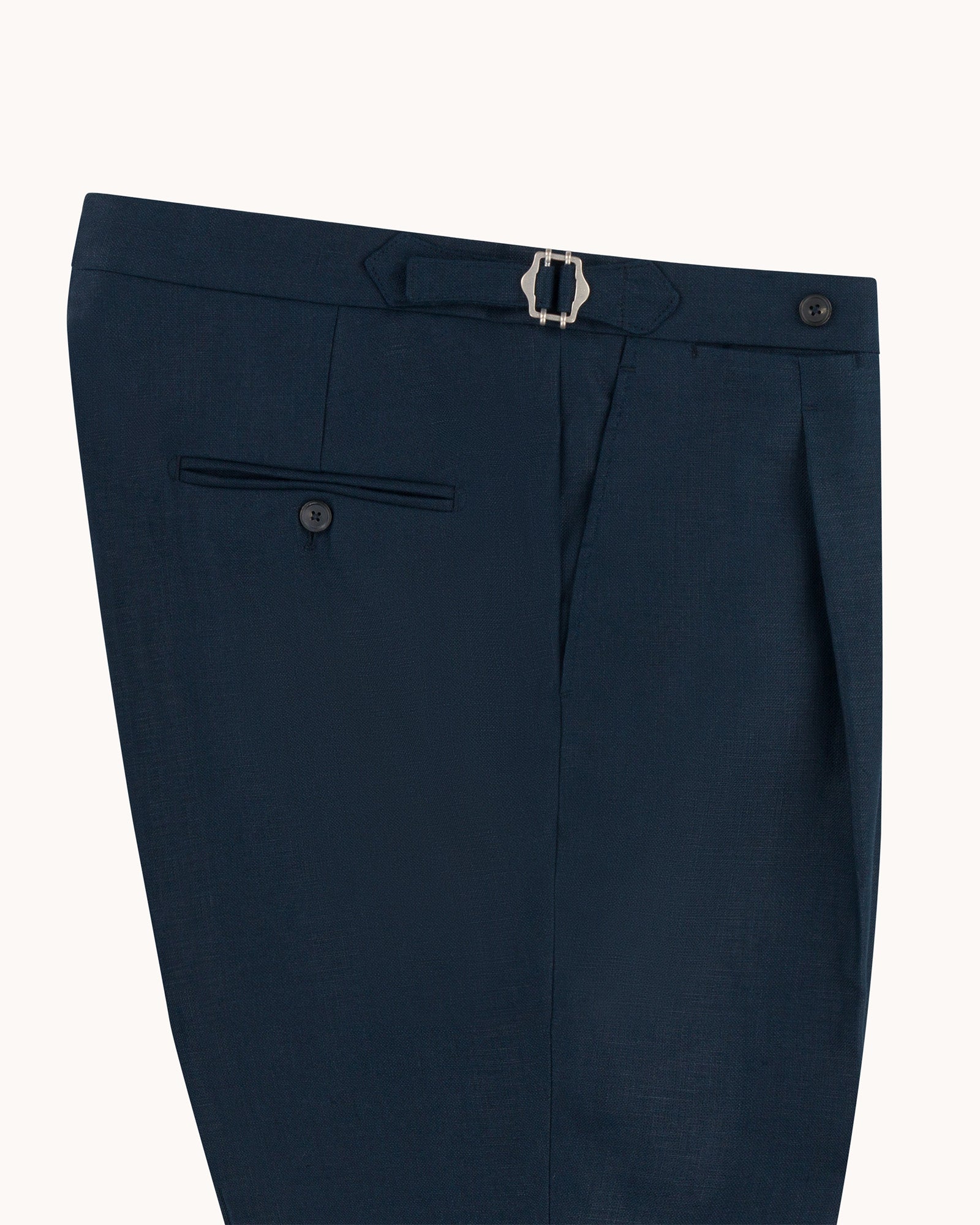 Single Pleat Trouser - Navy Linen