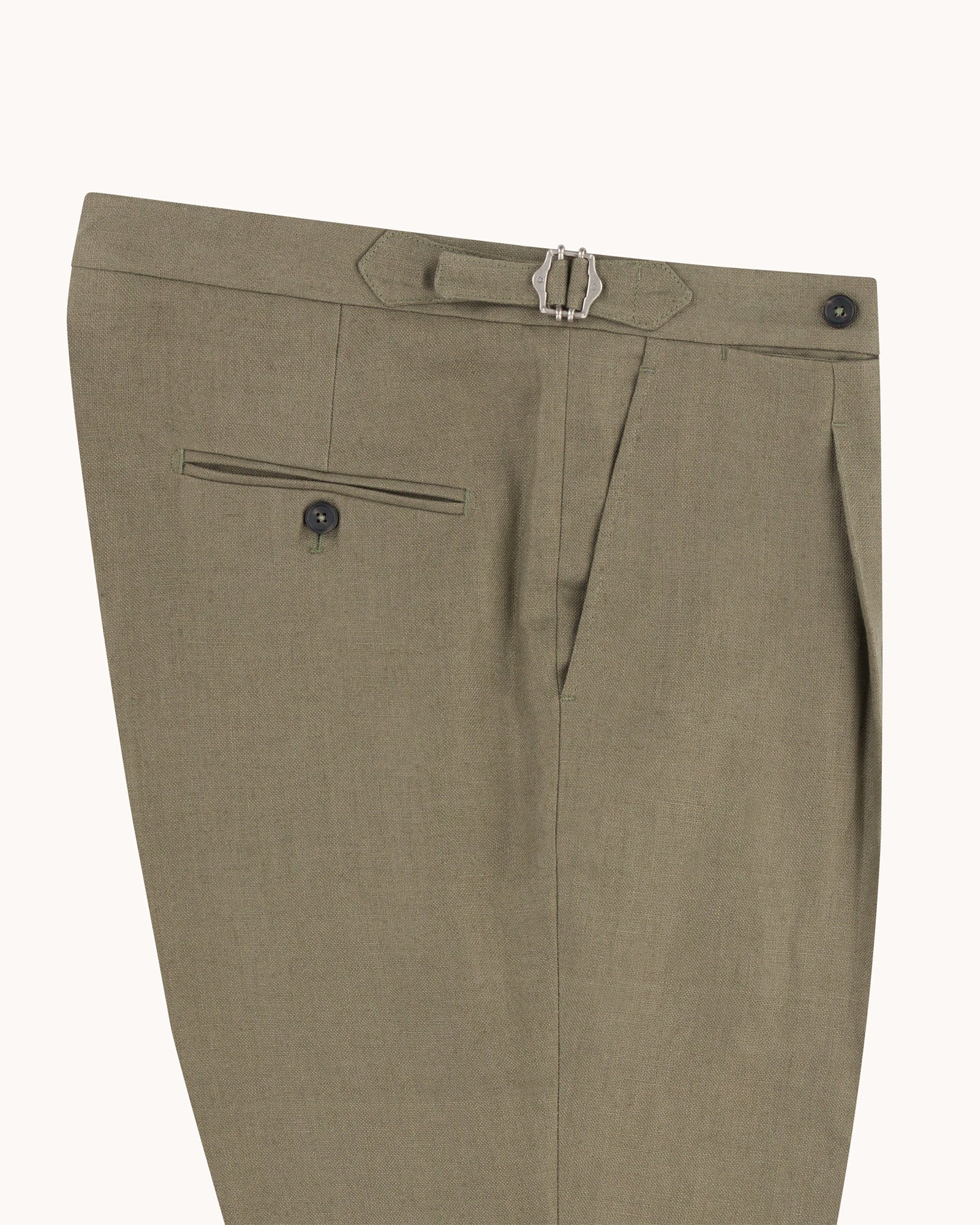 Single Pleat Trouser - Khaki Linen