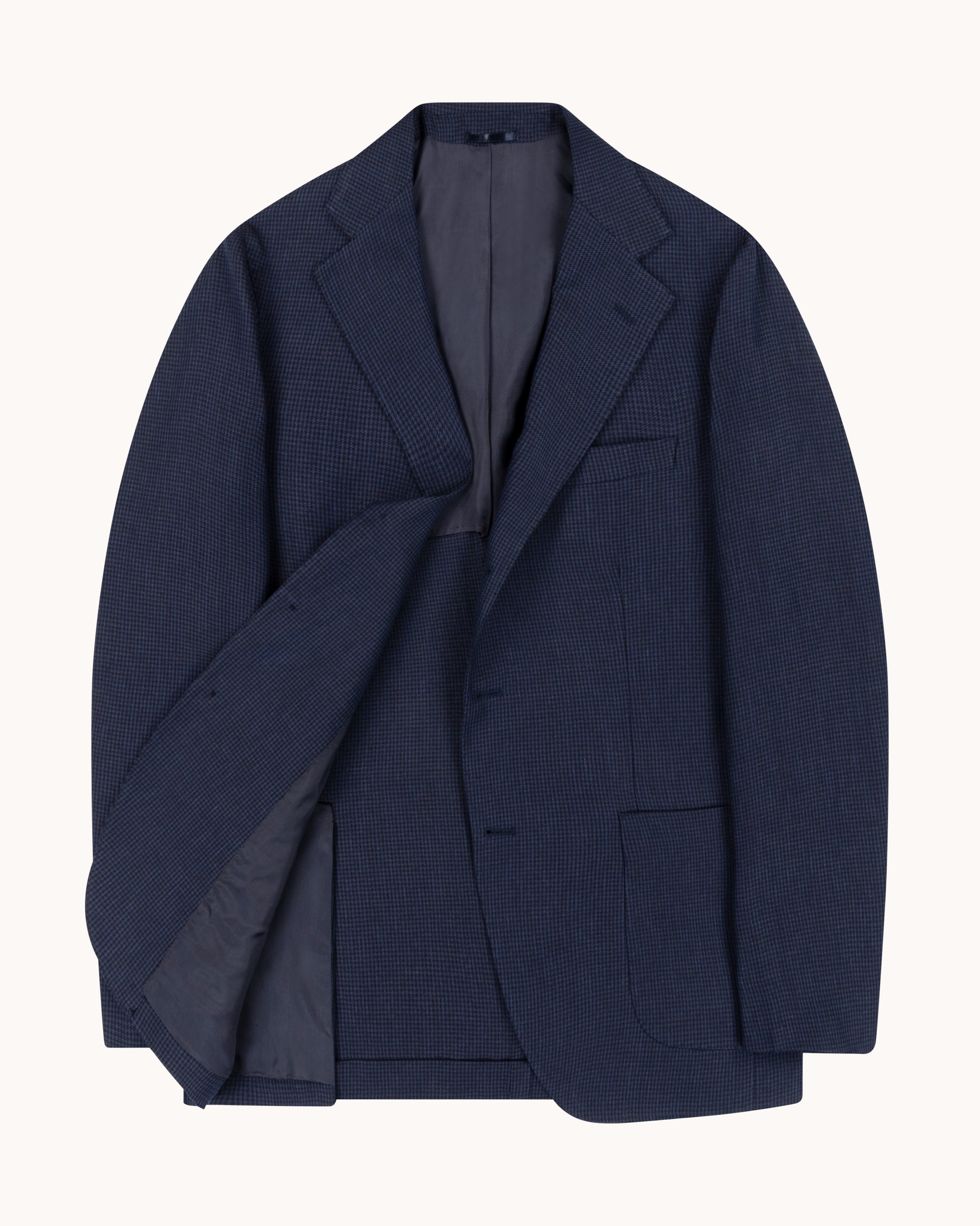 Sport Jacket - Navy Houndstooth Wool Linen