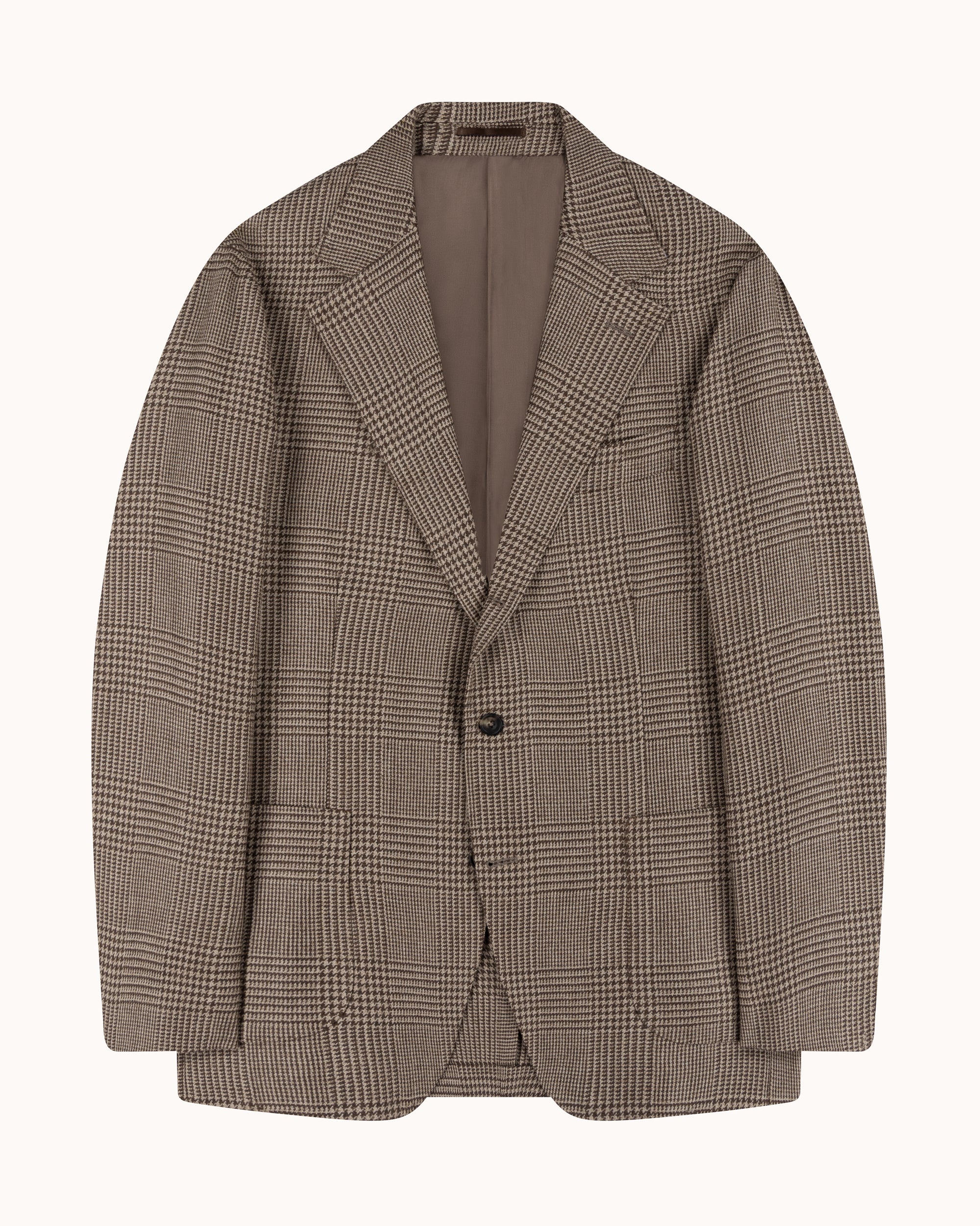 Sport Jacket - Beige Brown Glen Check Wool Linen