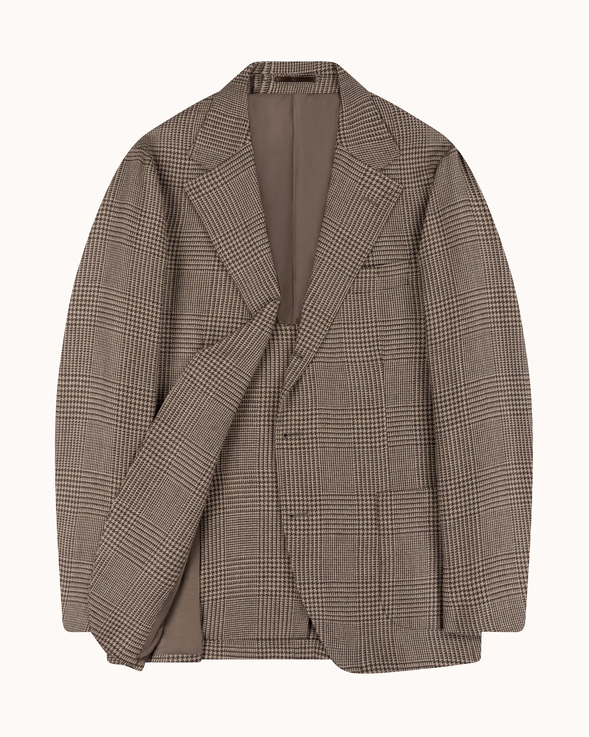 Sport Jacket - Beige Brown Glen Check Wool Linen