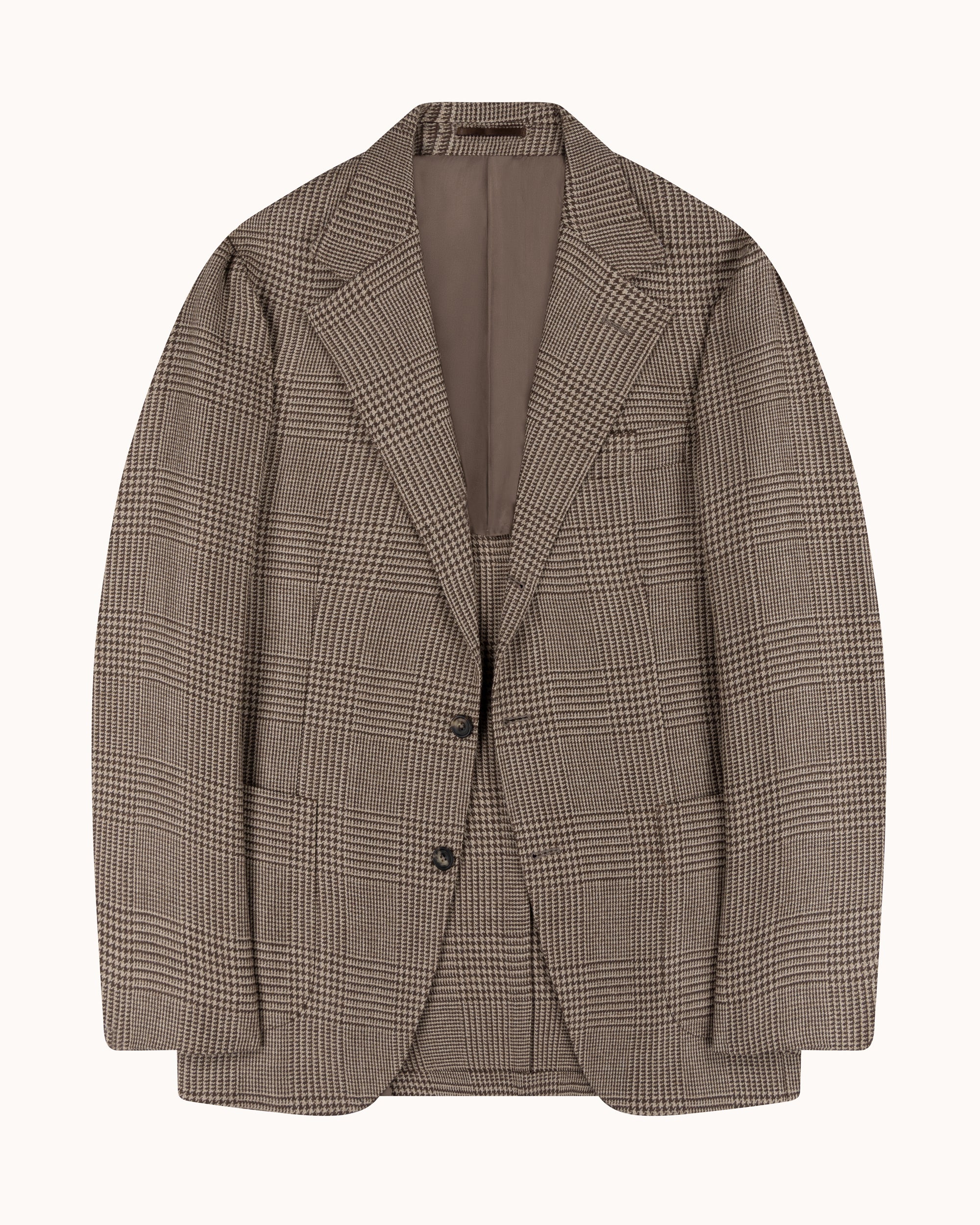 Sport Jacket - Beige Brown Glen Check Wool Linen