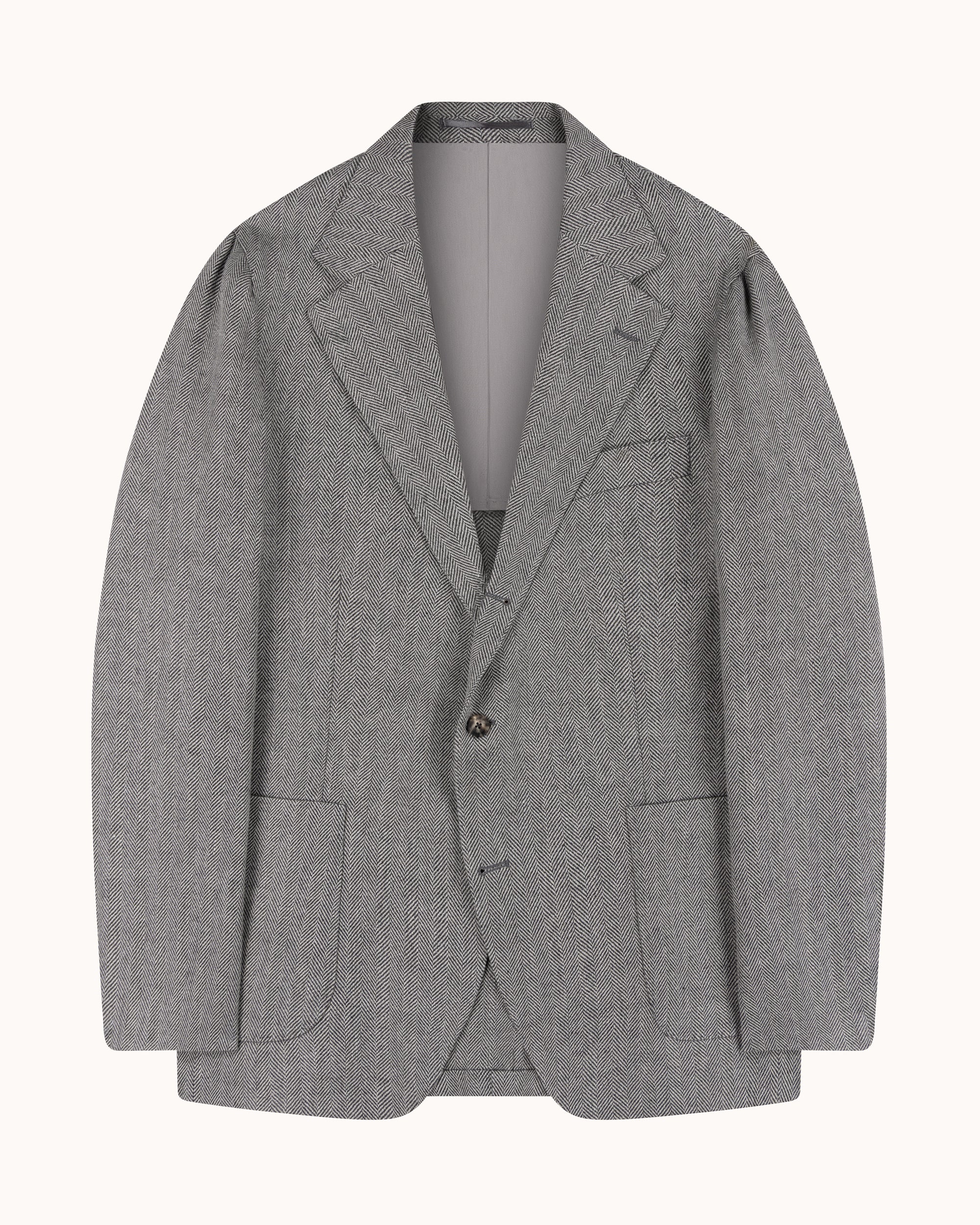 Sport Jacket - Grey Herringbone Wool Linen