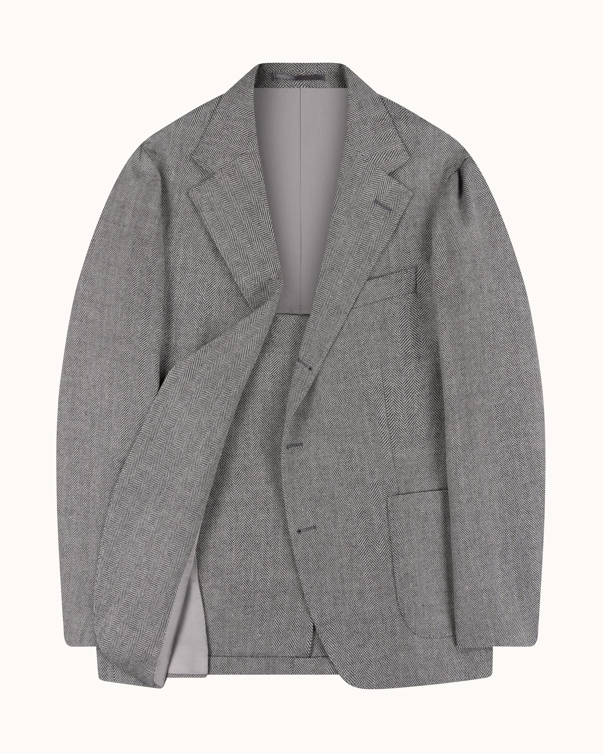 Sport Jacket - Grey Herringbone Wool Linen