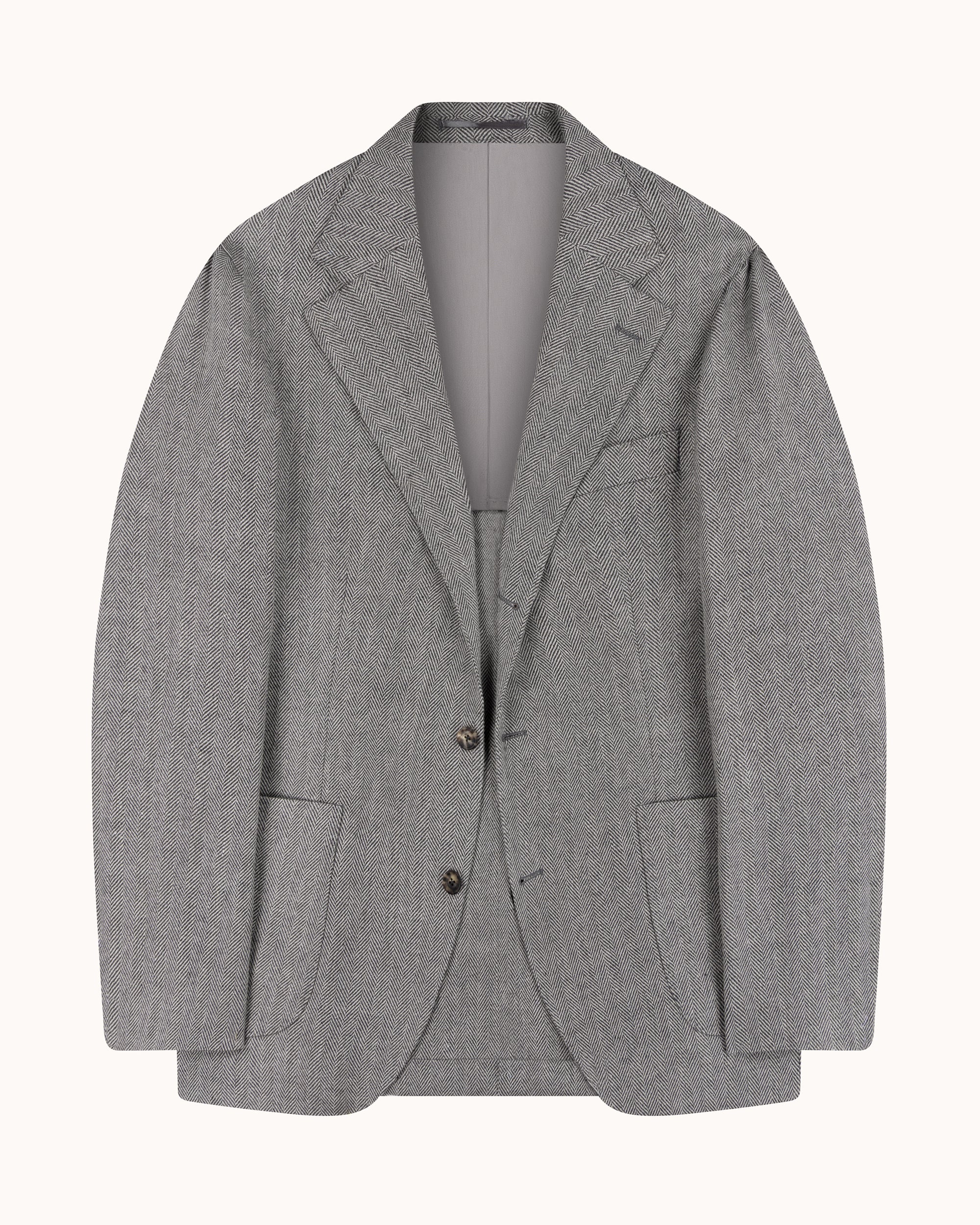 Sport Jacket - Grey Herringbone Wool Linen