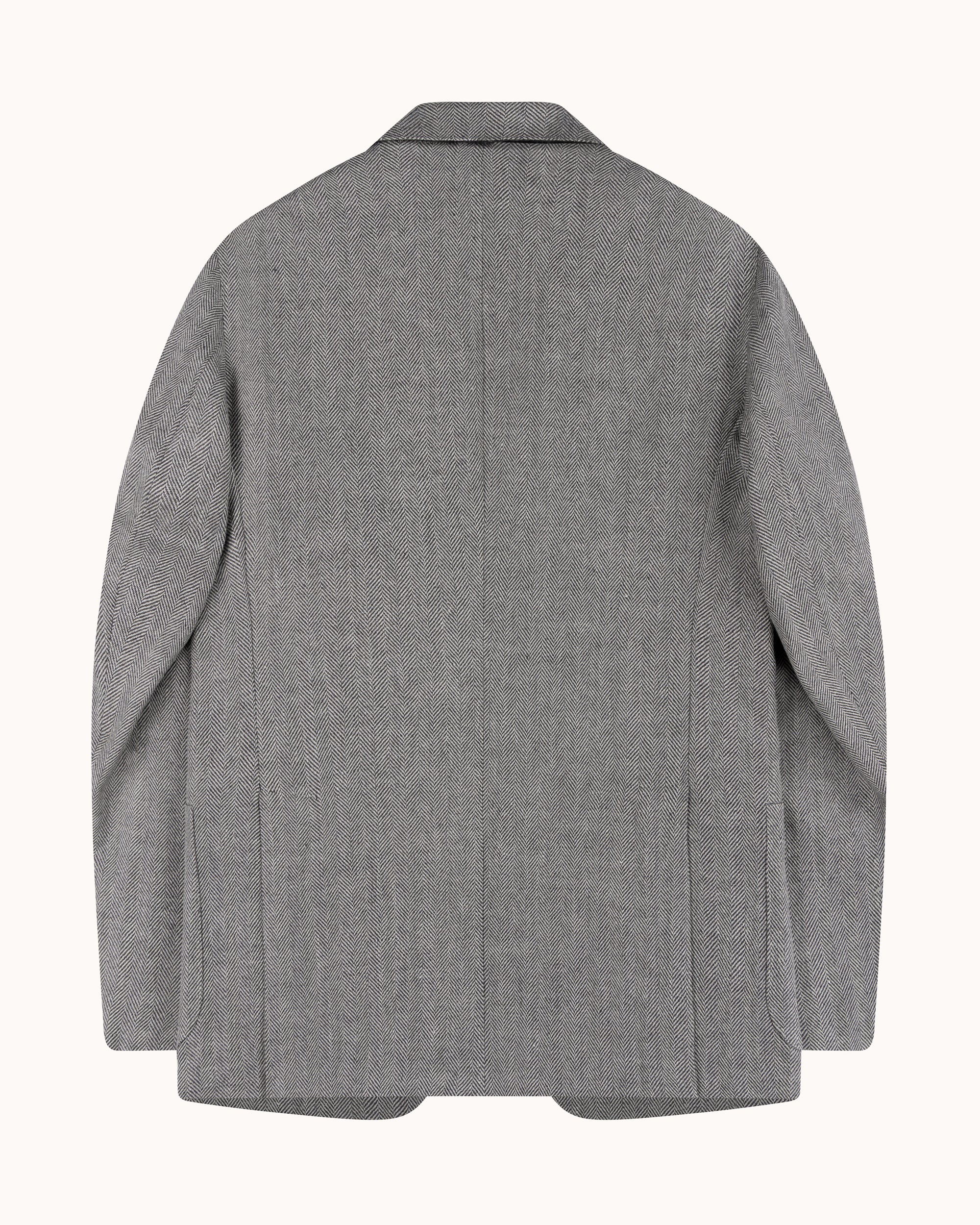 Sport Jacket - Grey Herringbone Wool Linen