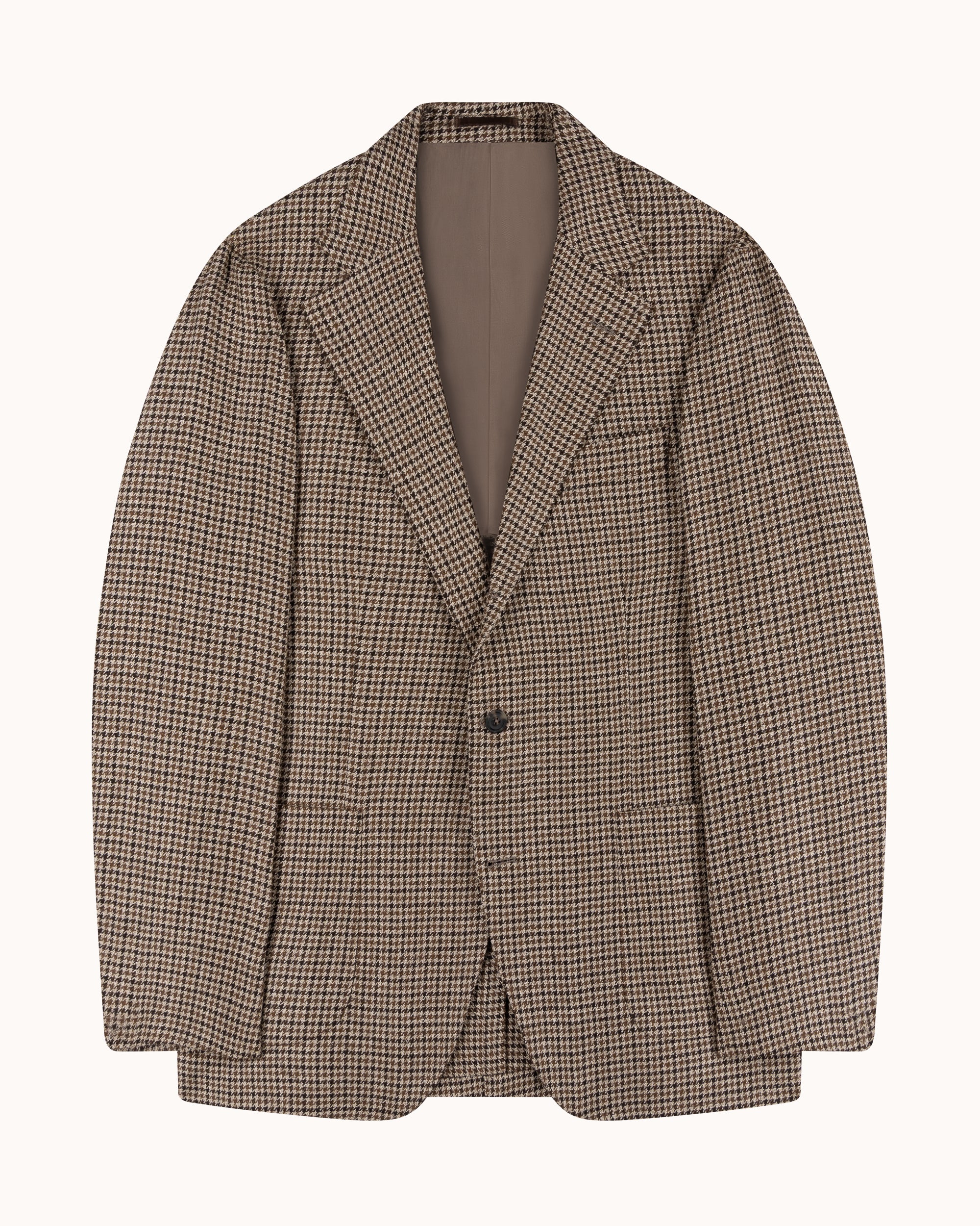 Sport Jacket - Tan Brown Houndstooth Check Wool Linen Silk