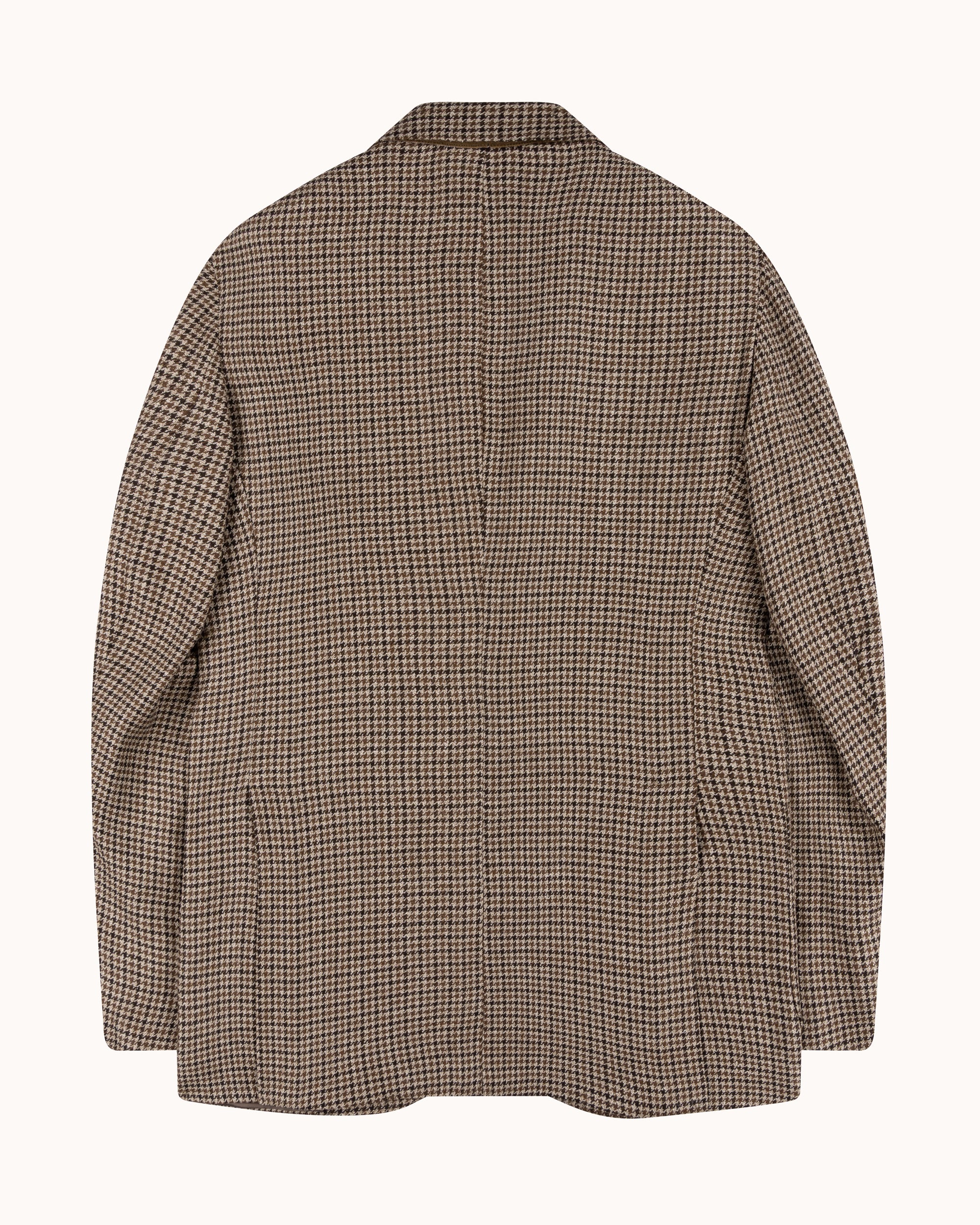 Sport Jacket - Tan Brown Houndstooth Check Wool Linen Silk