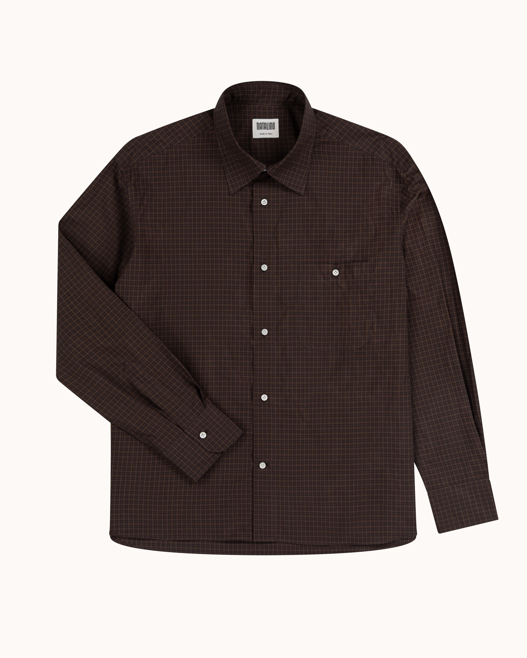 Off-Duty Shirt - Dark Brown Check Peached Cotton