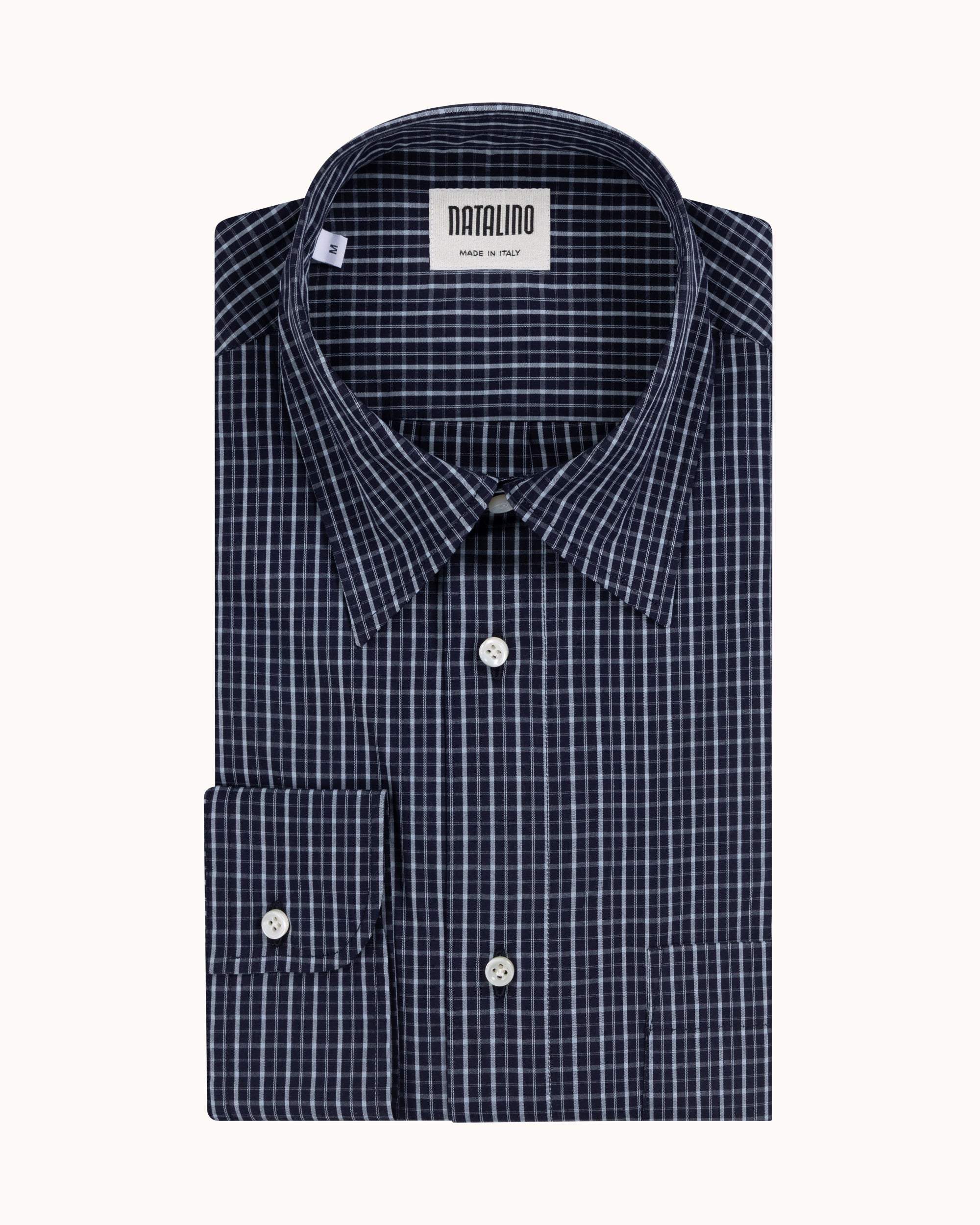 Off-Duty Shirt - Navy Sky Check Peached Cotton