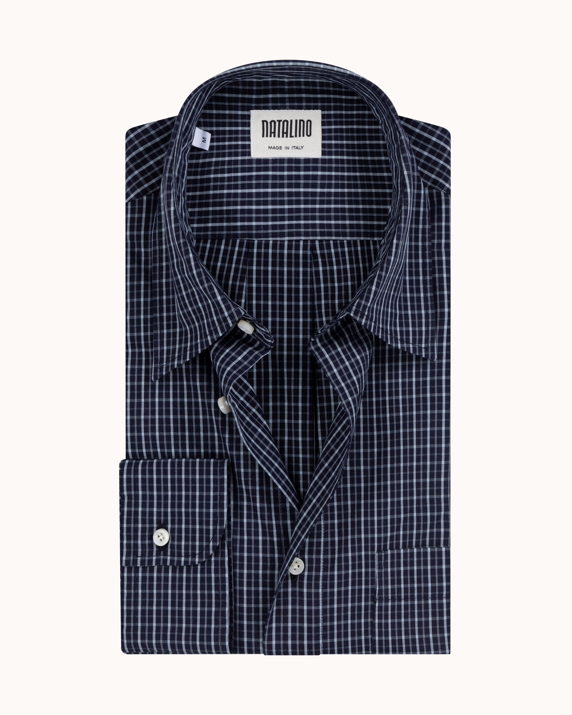 Off-Duty Shirt - Navy Sky Check Peached Cotton