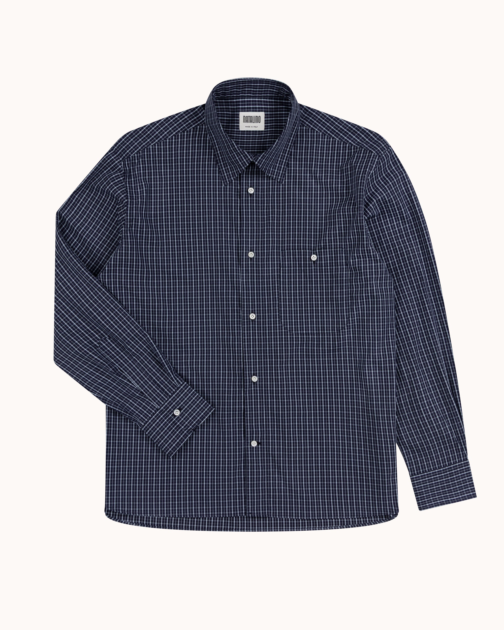 Off-Duty Shirt - Navy Sky Check Peached Cotton